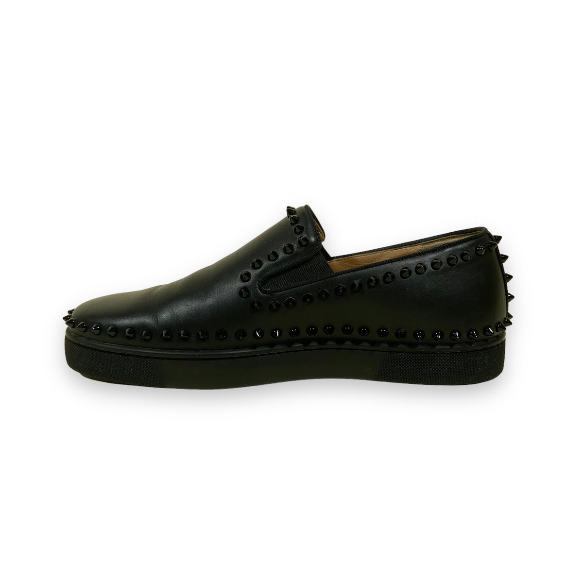 CHRISTIAN LOUBOUTIN PIK LEATHER BOAT SHOES BLACK UK7.5