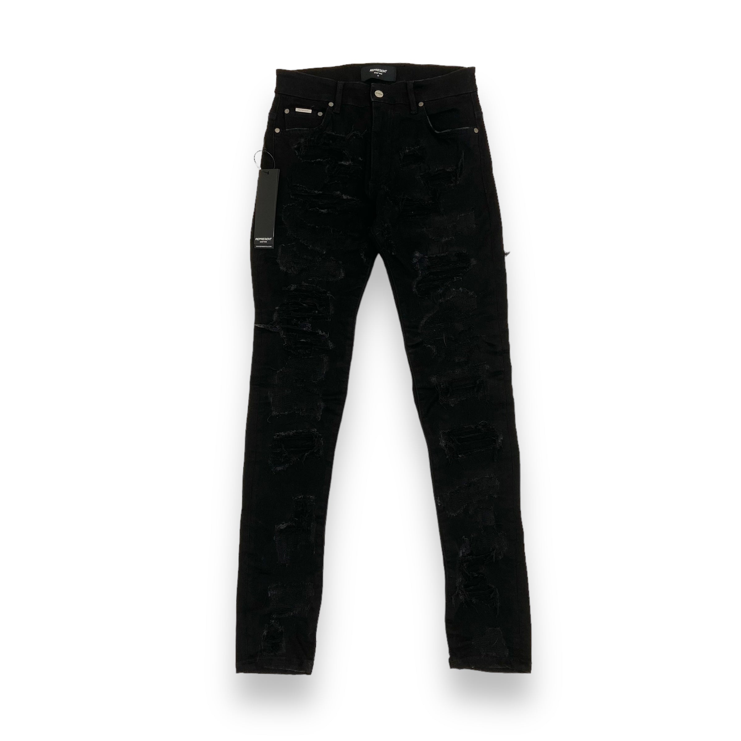 REPRESENT DISTRESSED SKINNY JEANS BLACK 30W