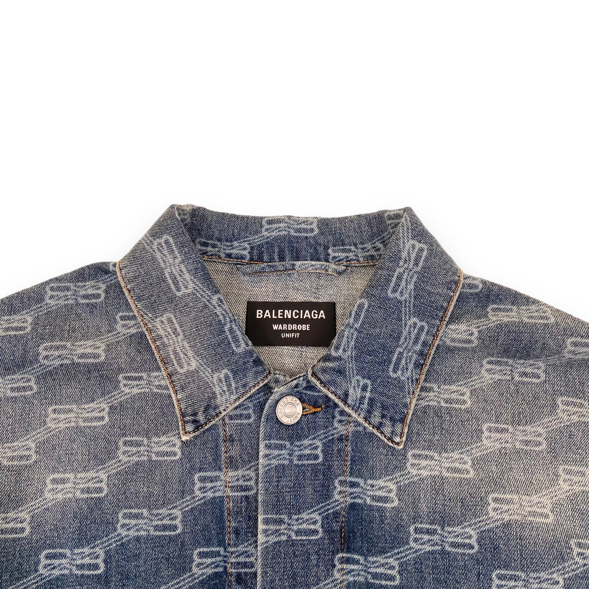 BALENCIAGA LOGO PRINT DENIM JACKET BLUE S