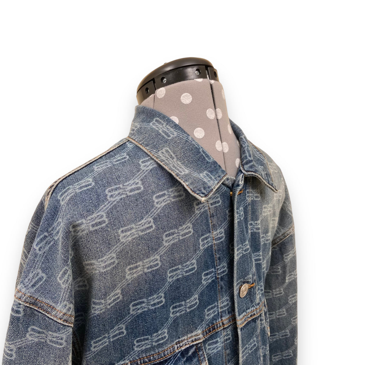 BALENCIAGA LOGO PRINT DENIM JACKET BLUE S