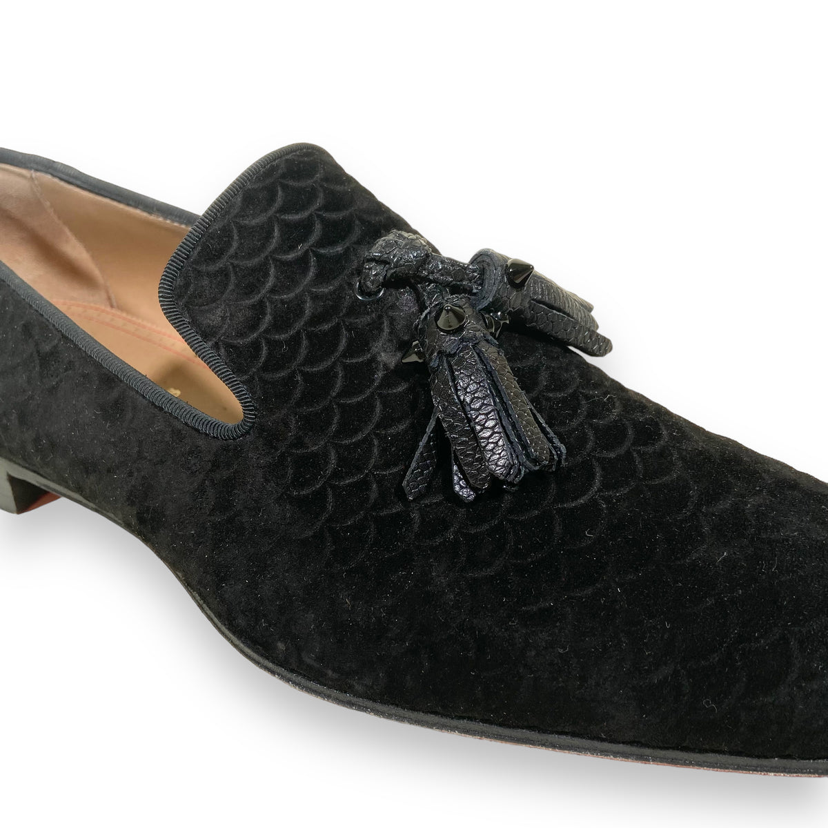 CHRISTIAN LOUBOUTIN SUEDE TASSEL LOAFERS BLACK UK8