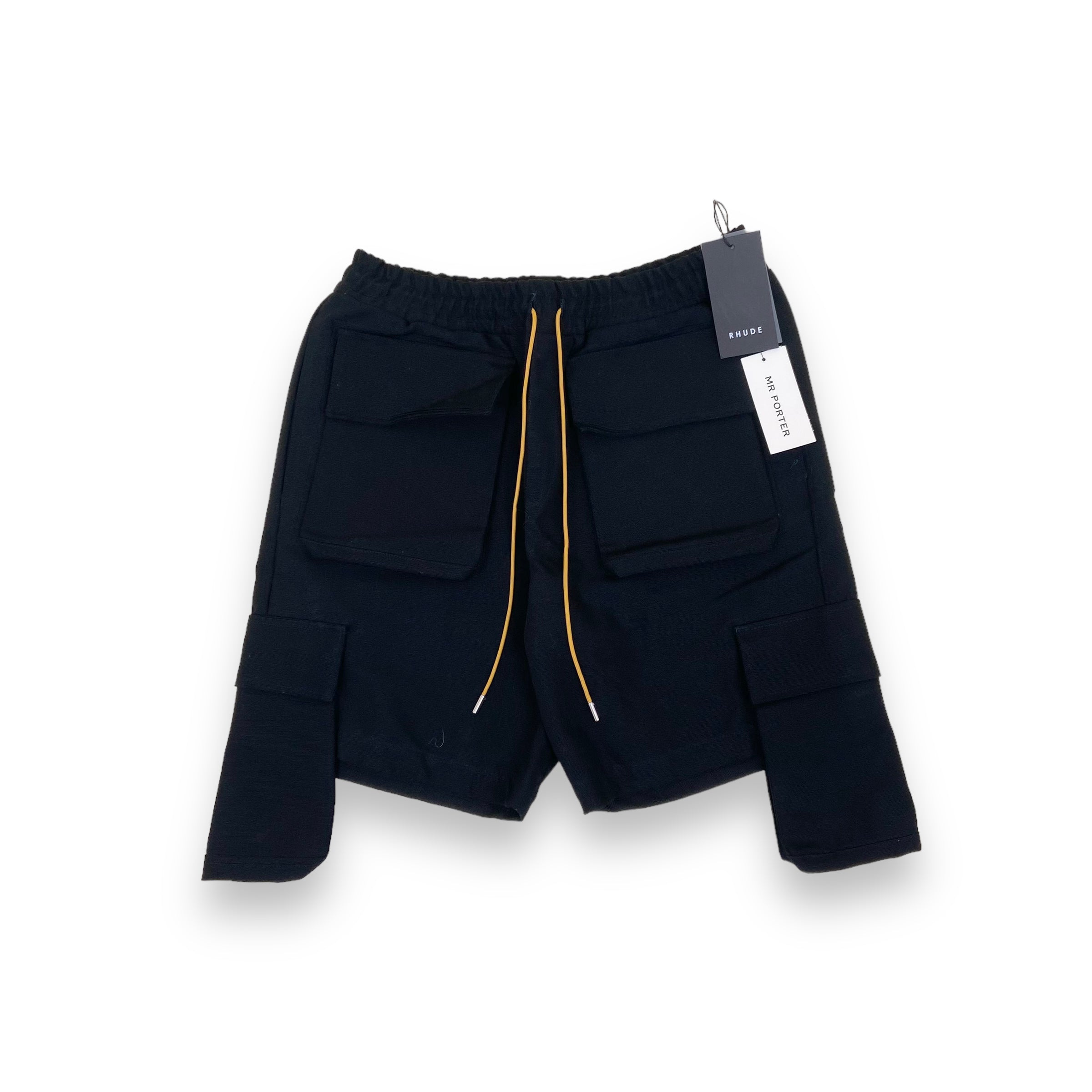 RHUDE DRAWSTRING CARGO BLACK SHORTS SMALL