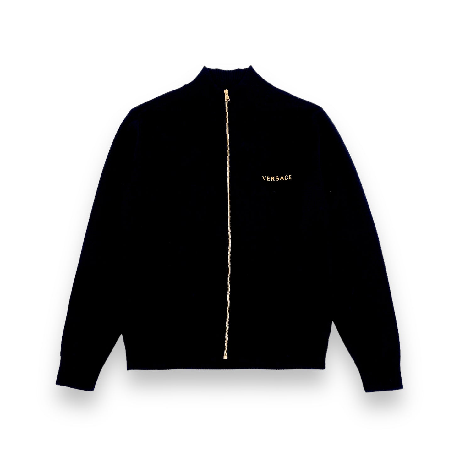 VERSACE WOOL ZIP-UP SWEATER BLACK M