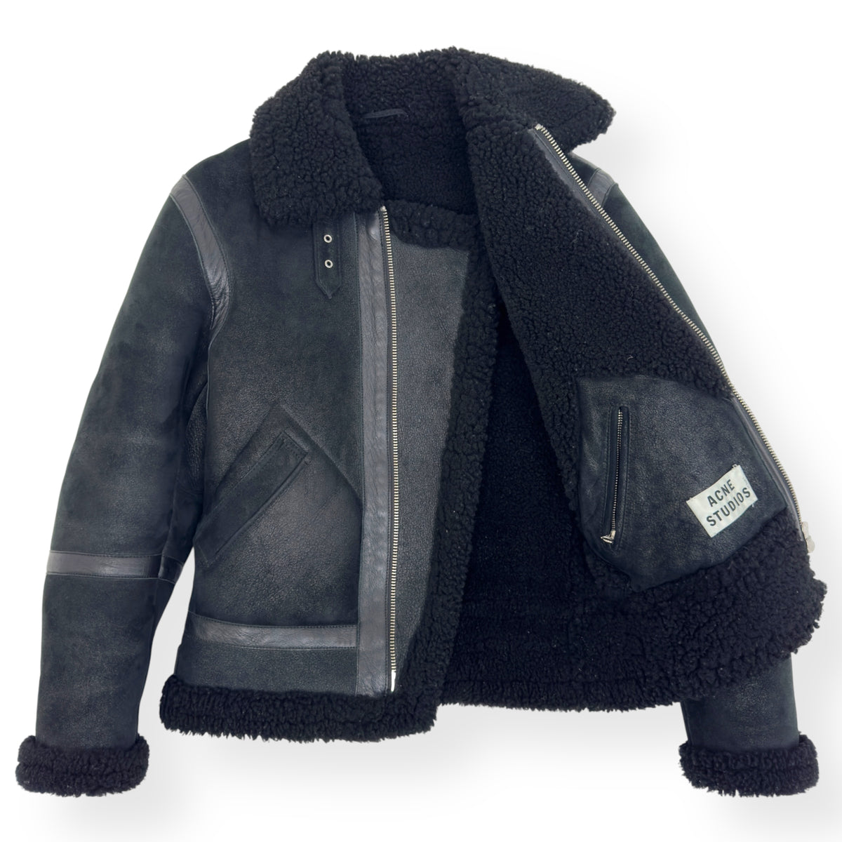 ACNE STUDIOS SHEARLING-LINED FULL-GRAIN LEATHER JACKET BLACK S
