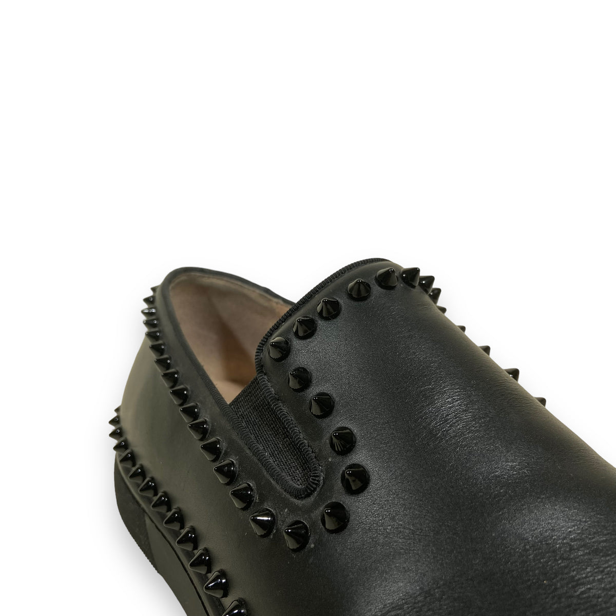 CHRISTIAN LOUBOUTIN PIK LEATHER BOAT SHOES BLACK UK7.5
