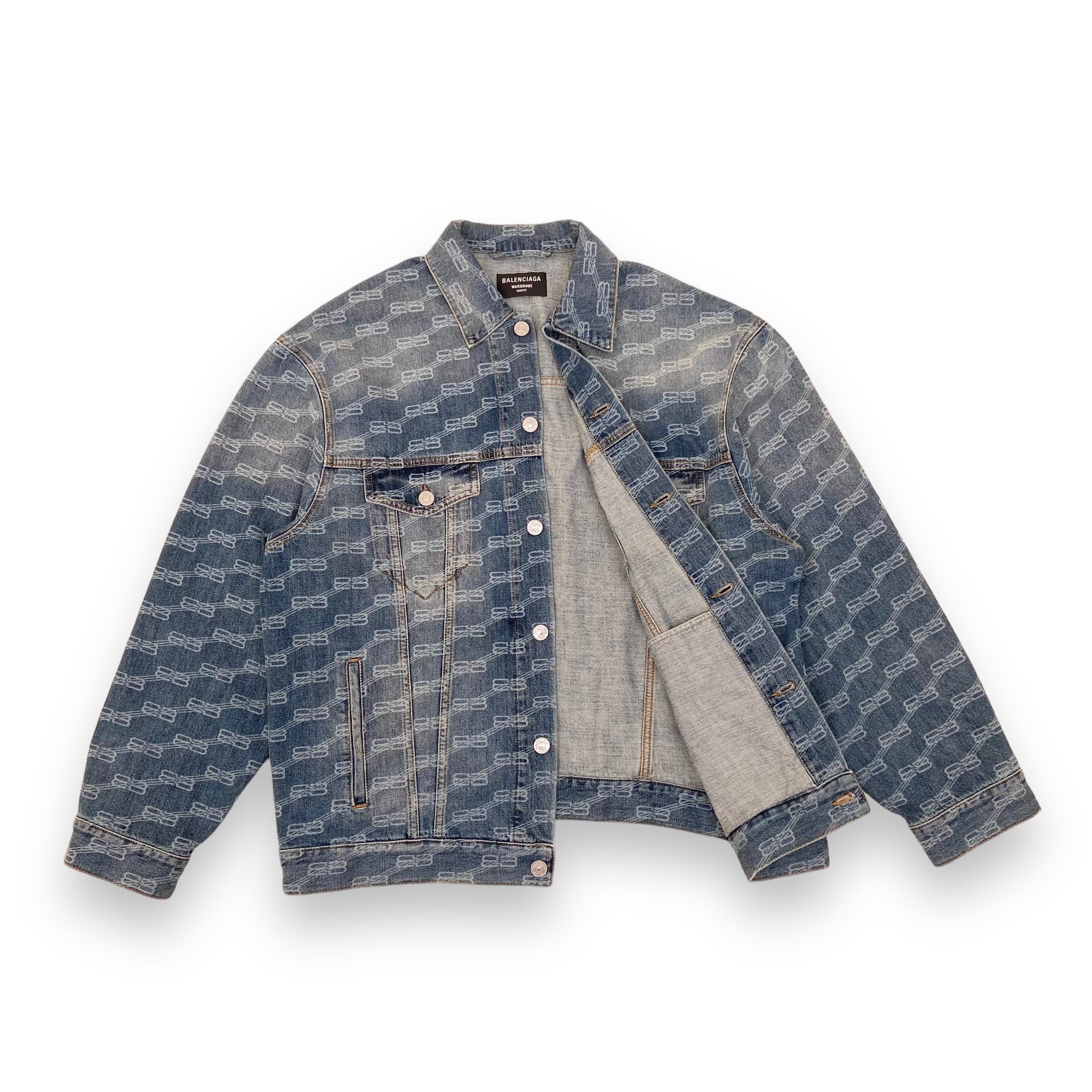 BALENCIAGA LOGO PRINT DENIM JACKET BLUE S