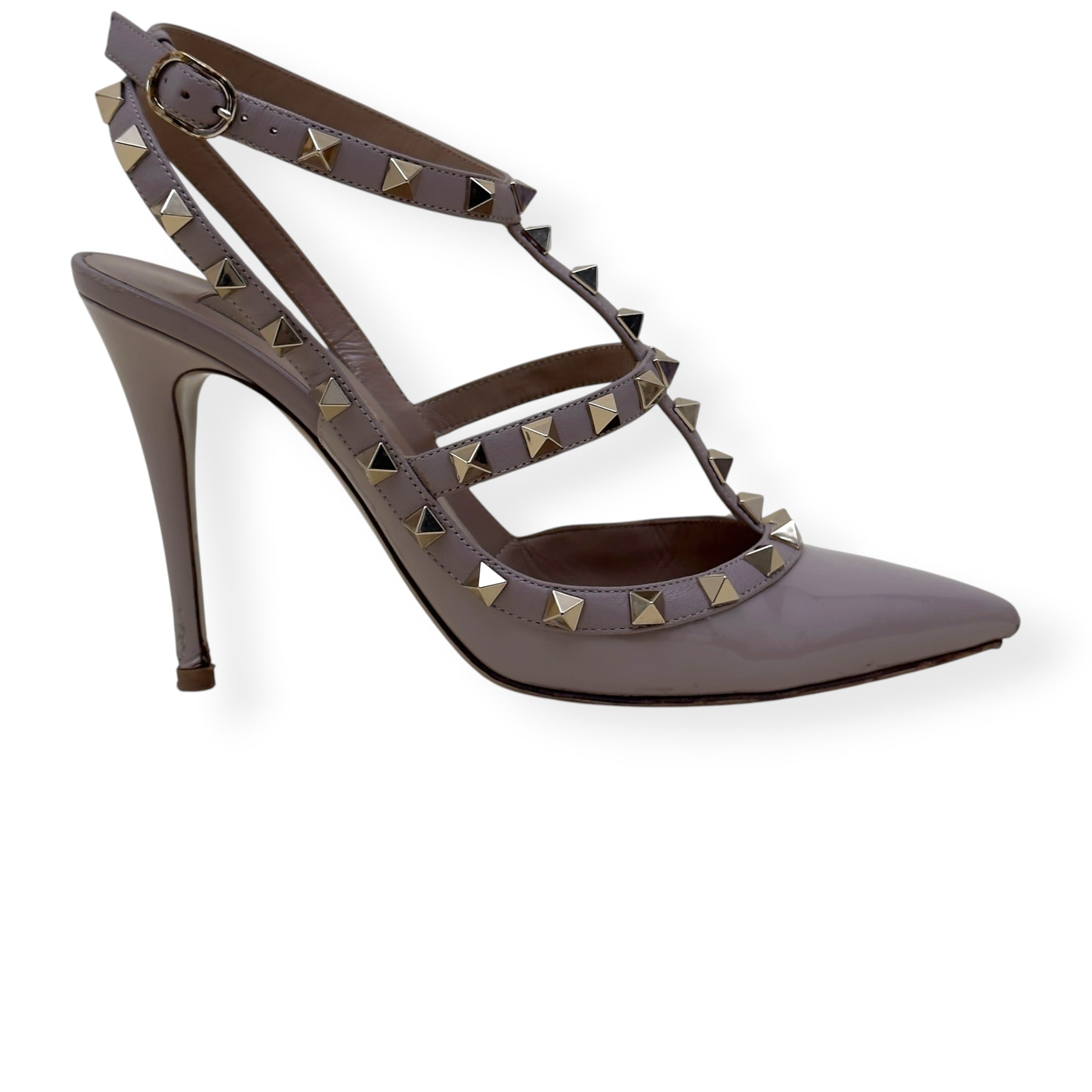 VALENTINO GARAVANI ROCKSTUD PATENT LEATHER HEELS NUDE 100 37 / UK7
