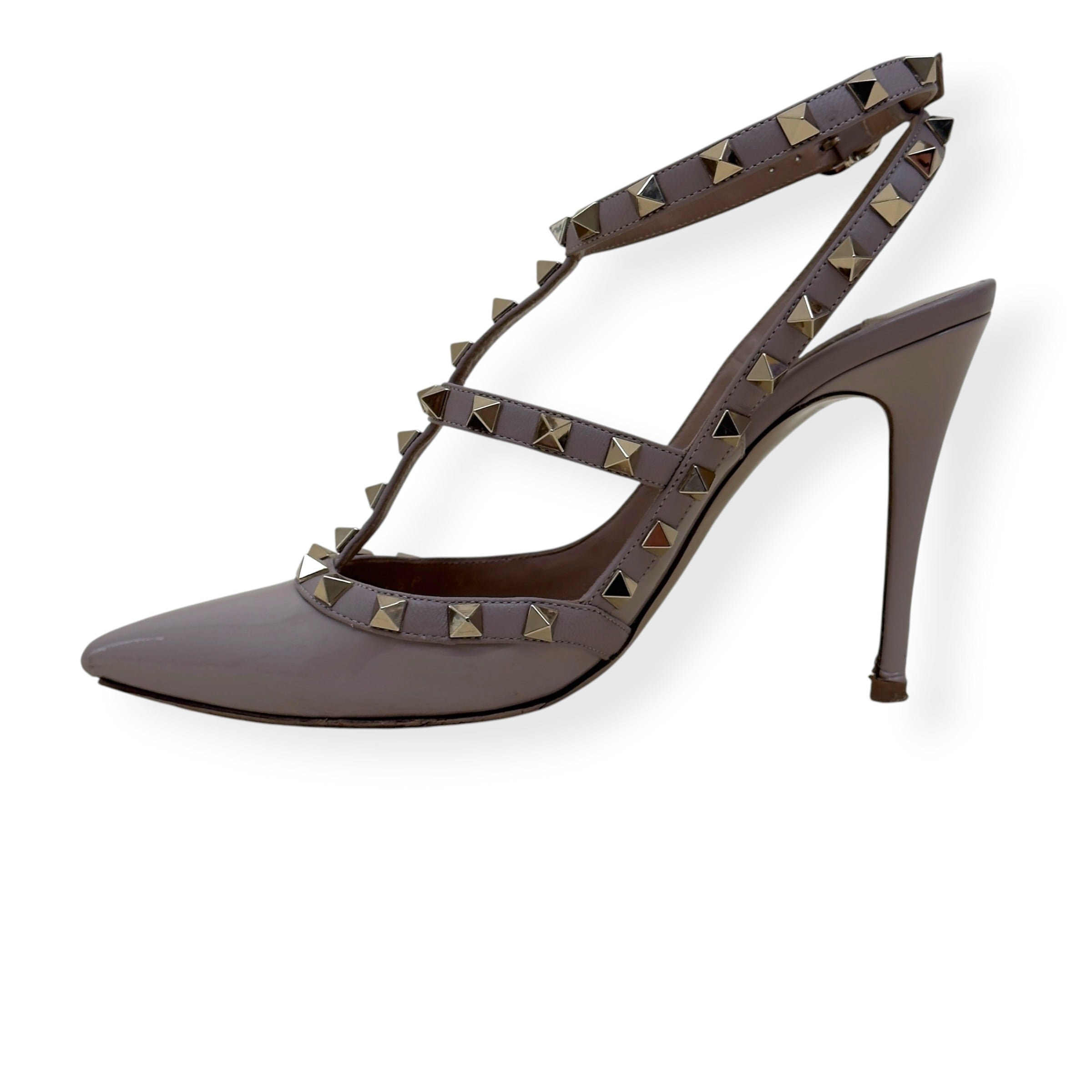 VALENTINO GARAVANI ROCKSTUD PATENT LEATHER HEELS NUDE 100 37 / UK7