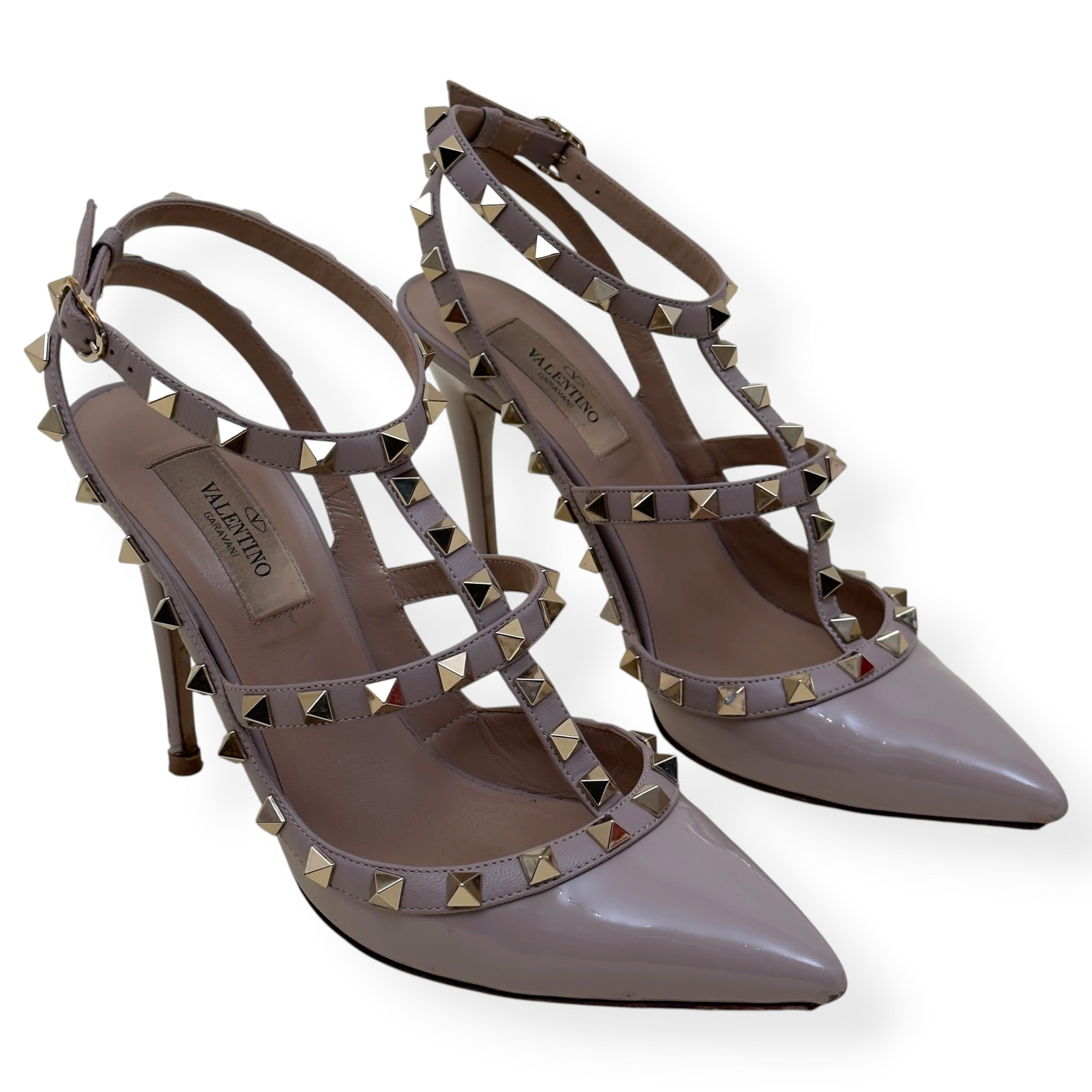 VALENTINO GARAVANI ROCKSTUD PATENT LEATHER HEELS NUDE 100 37 / UK7