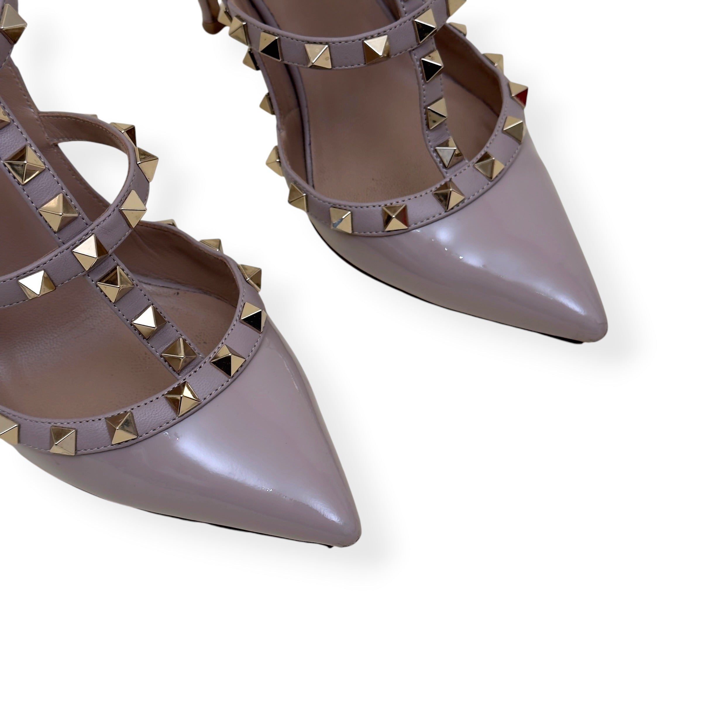 VALENTINO GARAVANI ROCKSTUD PATENT LEATHER HEELS NUDE 100 37 / UK7