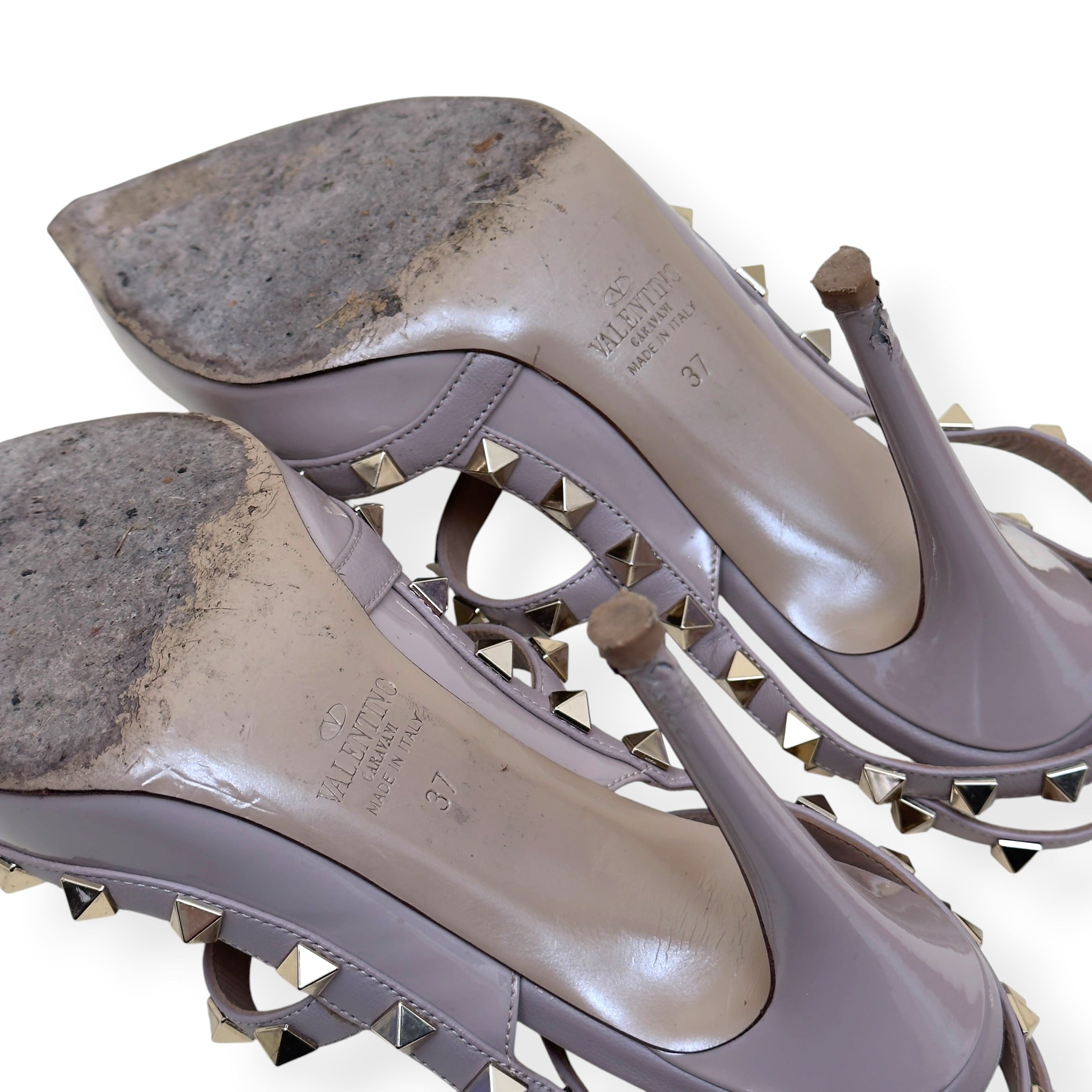 VALENTINO GARAVANI ROCKSTUD PATENT LEATHER HEELS NUDE 100 37 / UK7
