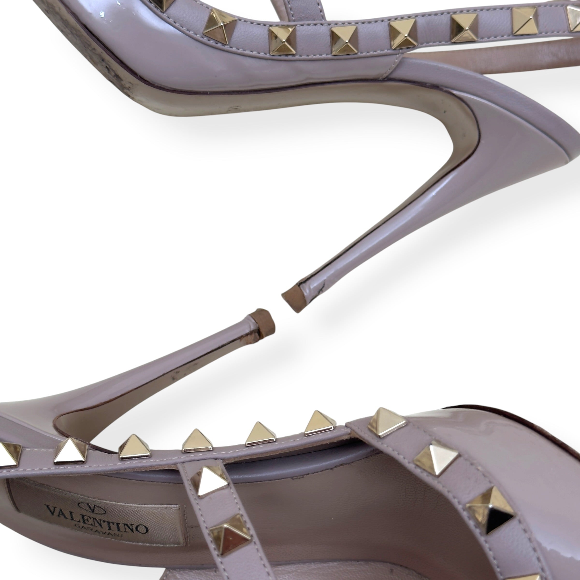 VALENTINO GARAVANI ROCKSTUD PATENT LEATHER HEELS NUDE 100 37 / UK7