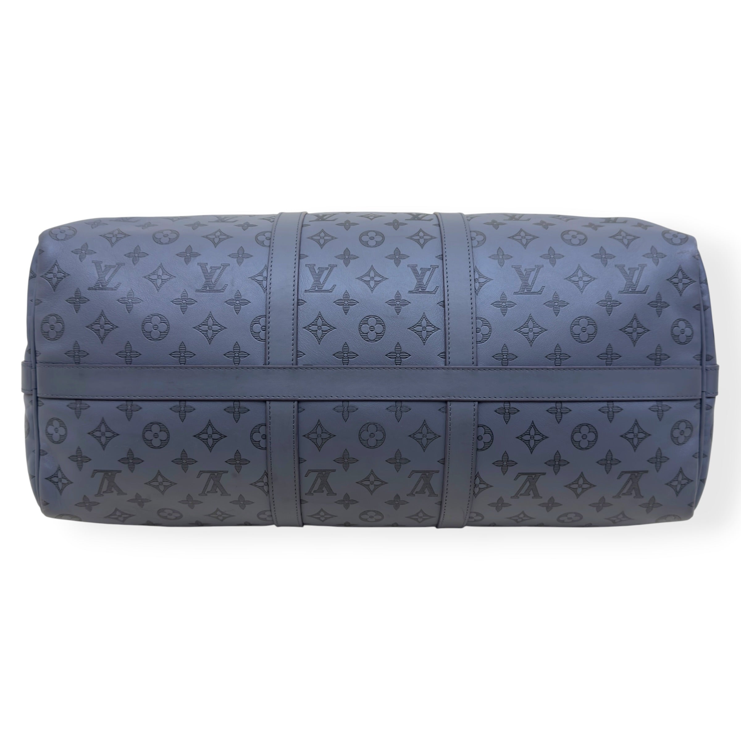LOUIS VUITTON KEEPALL BANDOULIÈRE SHADOW MONOGRAM DUFFLE BAG ANTHRACITE GREY 50
