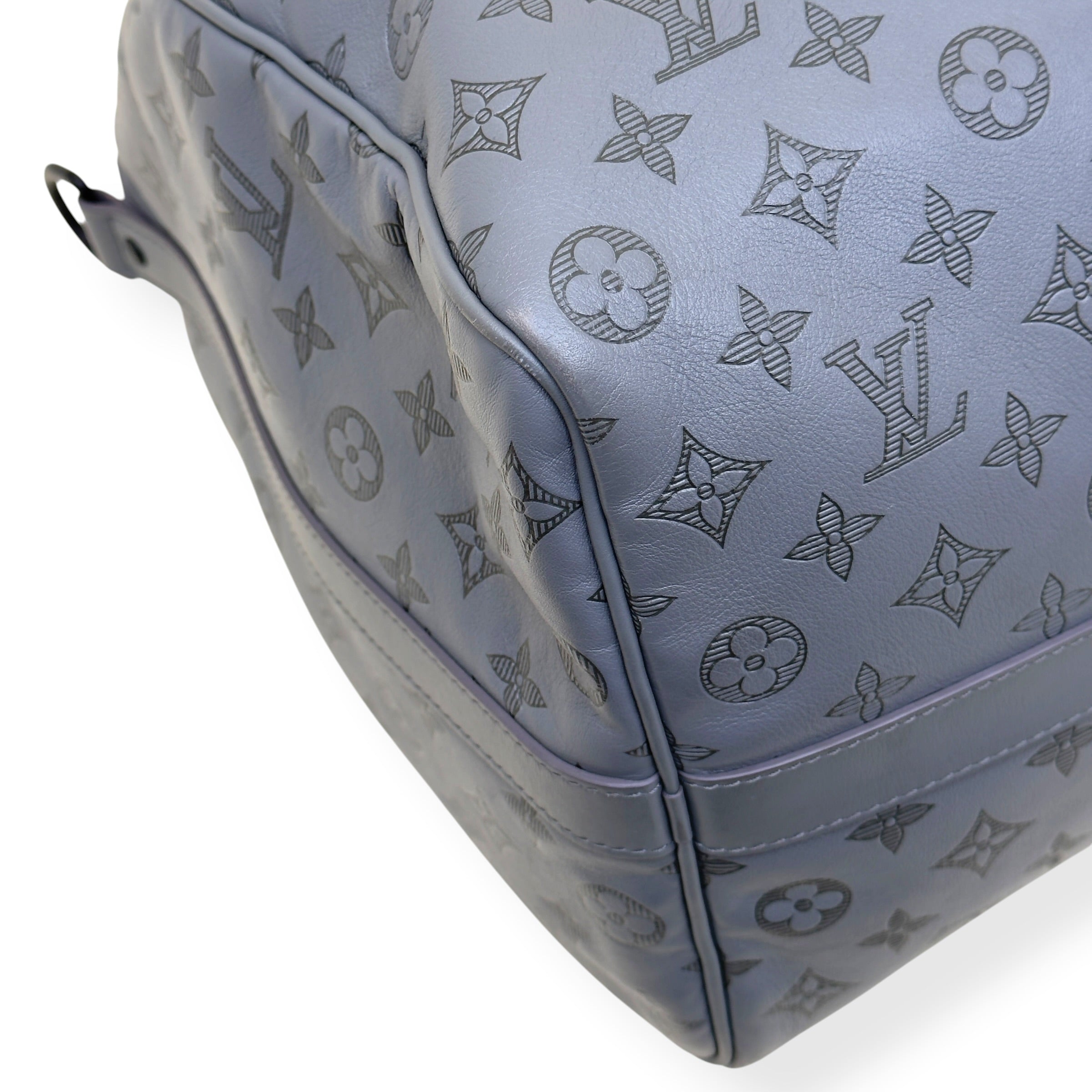 LOUIS VUITTON KEEPALL BANDOULIÈRE SHADOW MONOGRAM DUFFLE BAG ANTHRACITE GREY 50