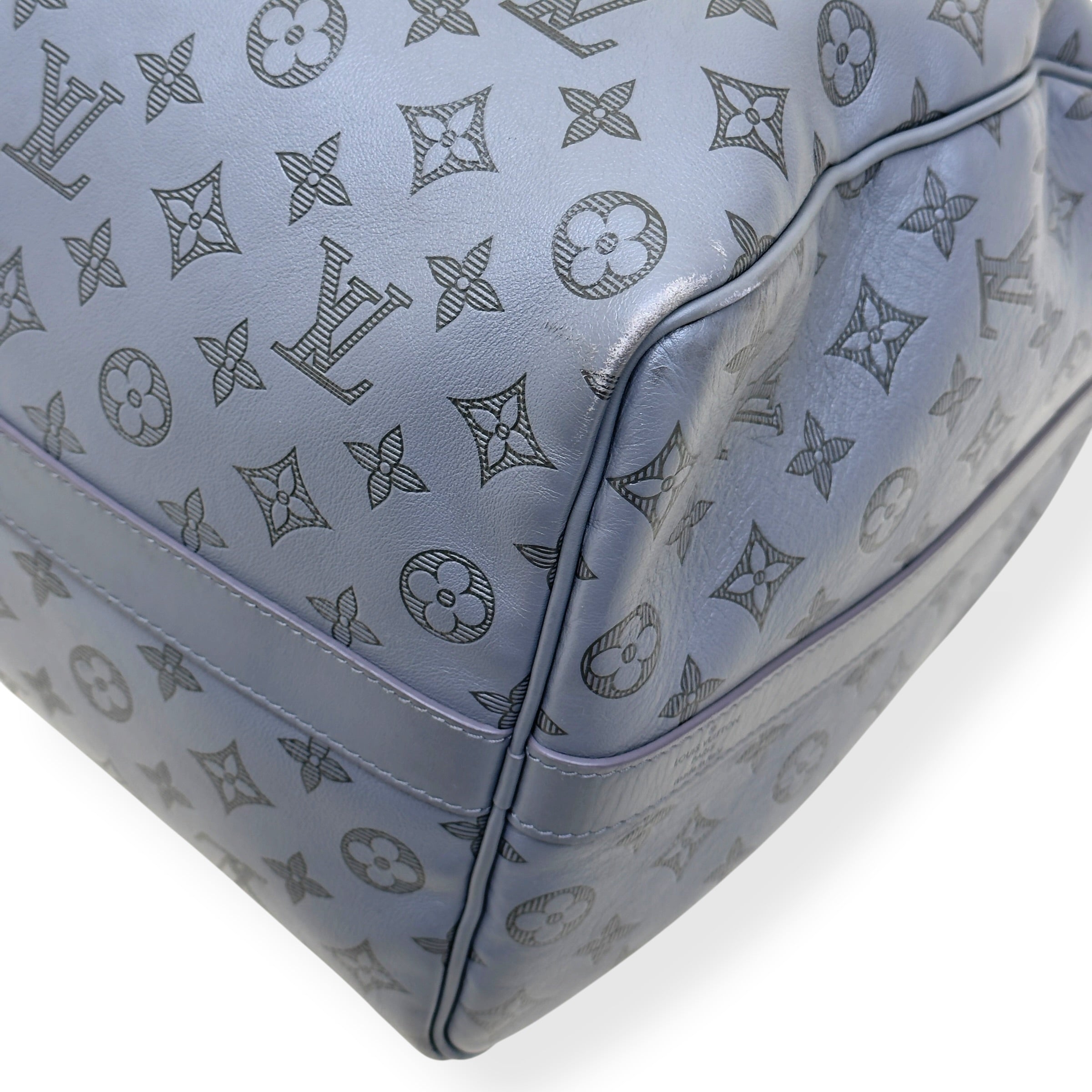 LOUIS VUITTON KEEPALL BANDOULIÈRE SHADOW MONOGRAM DUFFLE BAG ANTHRACITE GREY 50