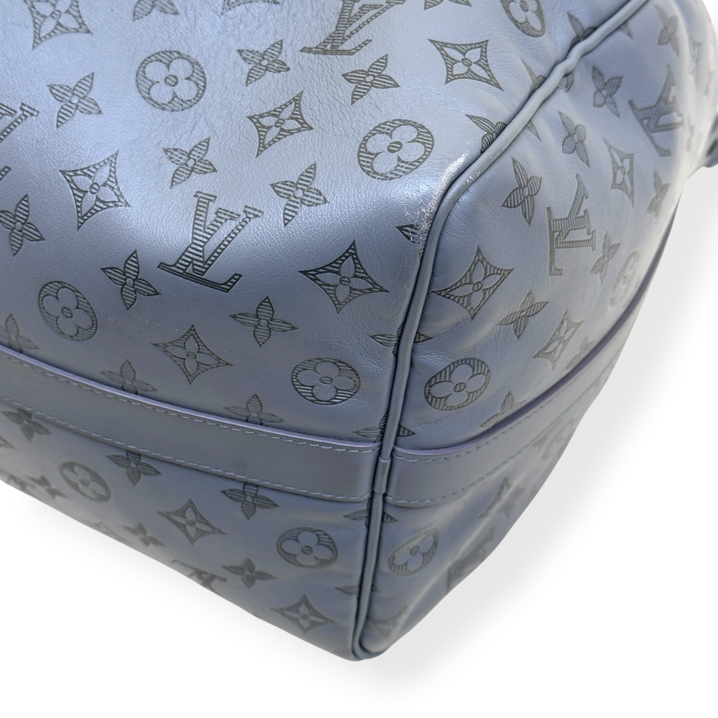 LOUIS VUITTON KEEPALL BANDOULIÈRE SHADOW MONOGRAM DUFFLE BAG ANTHRACITE GREY 50