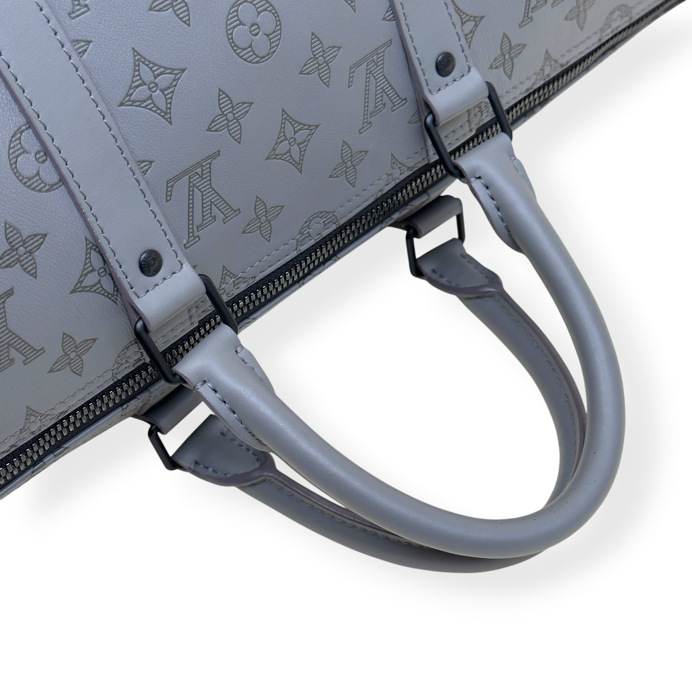 LOUIS VUITTON KEEPALL BANDOULIÈRE SHADOW MONOGRAM DUFFLE BAG ANTHRACITE GREY 50