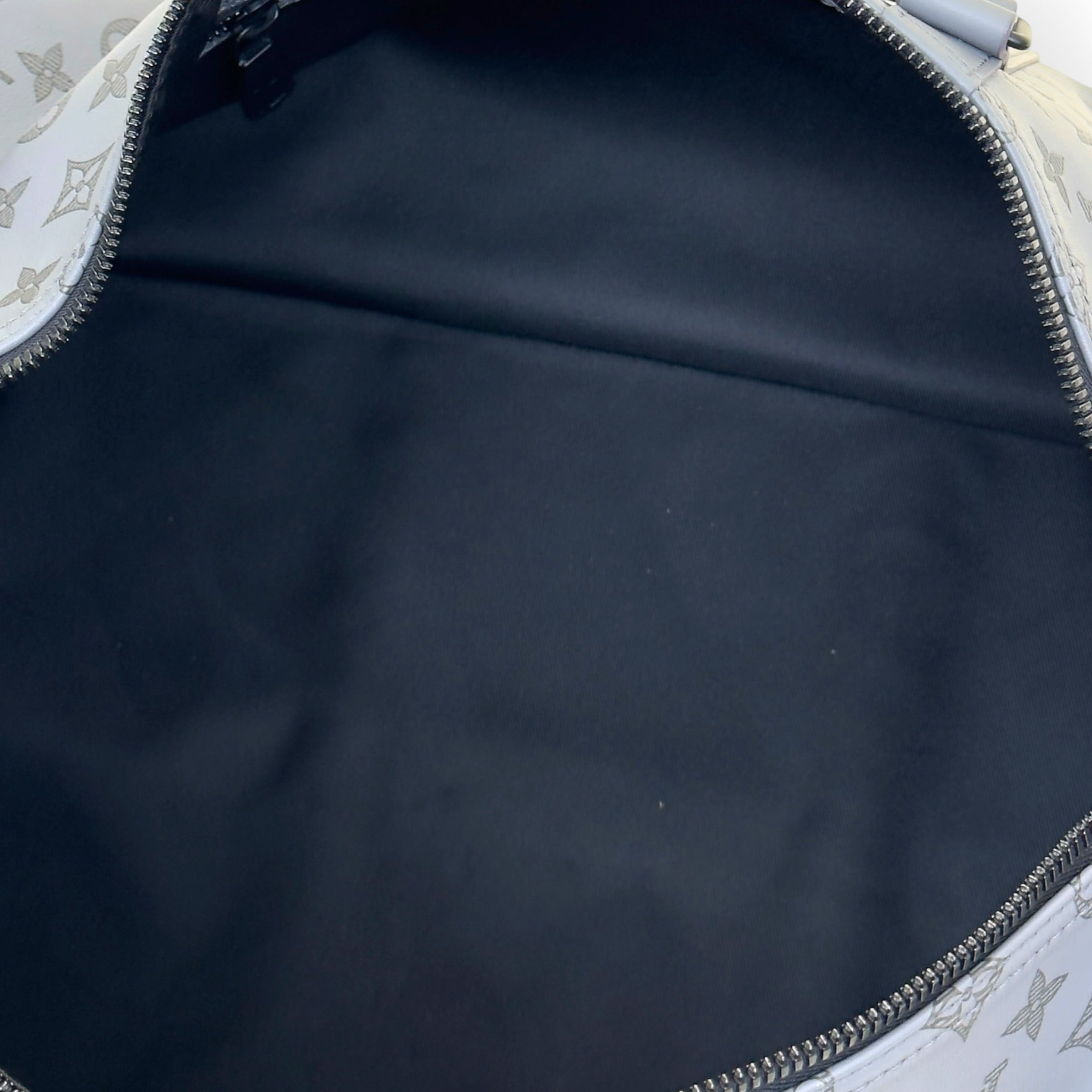 LOUIS VUITTON KEEPALL BANDOULIÈRE SHADOW MONOGRAM DUFFLE BAG ANTHRACITE GREY 50