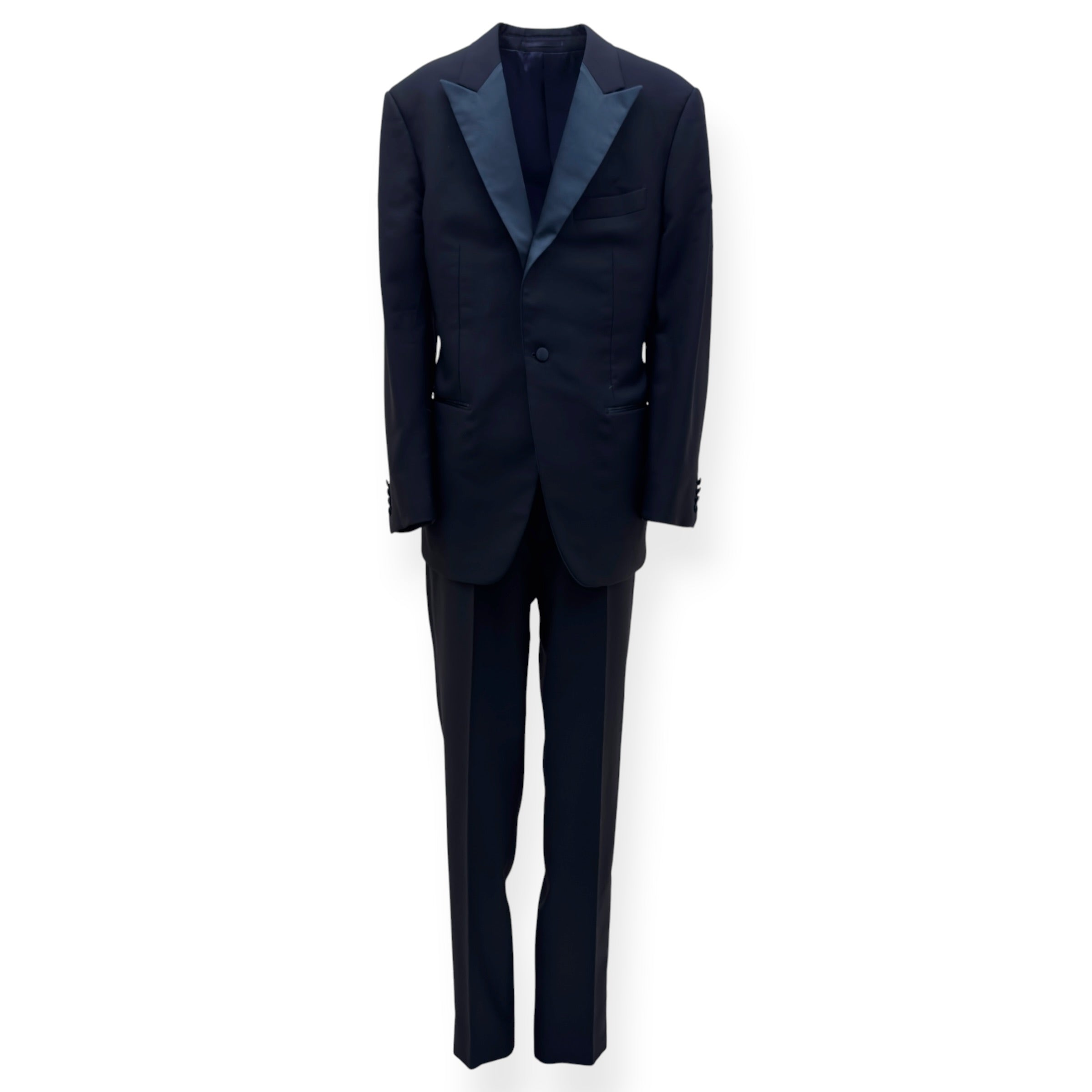 THOM SWEENEY BESPOKE WOOL / SATIN LAPEL DINNER SUIT BLACK XL