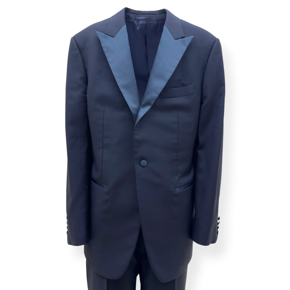 THOM SWEENEY BESPOKE WOOL / SATIN LAPEL DINNER SUIT BLACK XL