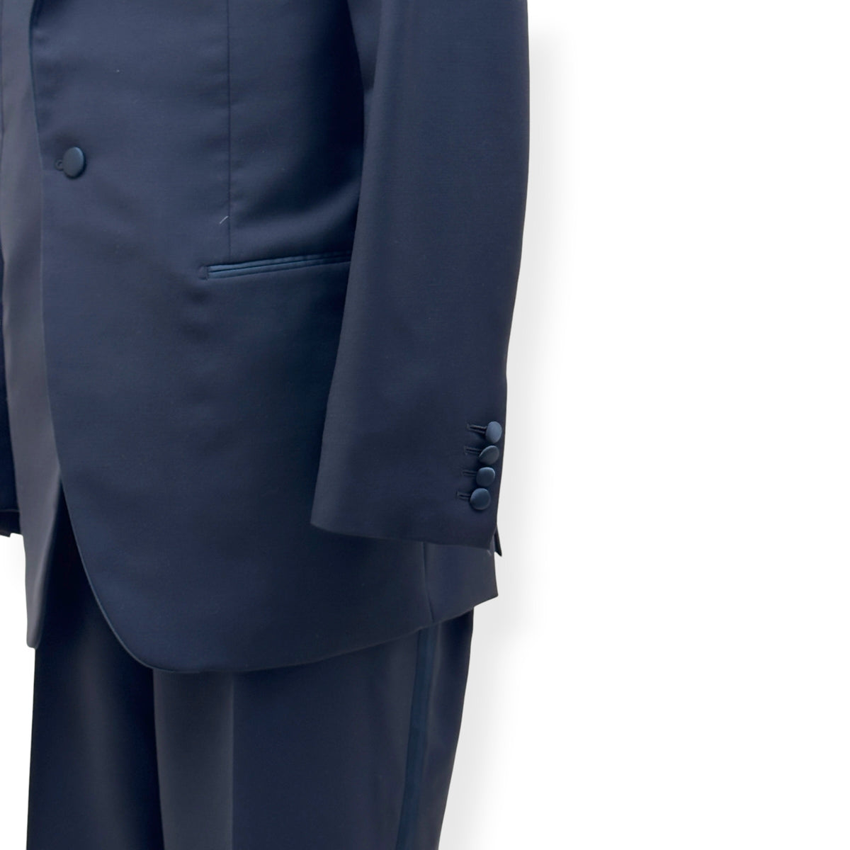 THOM SWEENEY BESPOKE WOOL / SATIN LAPEL DINNER SUIT BLACK XL