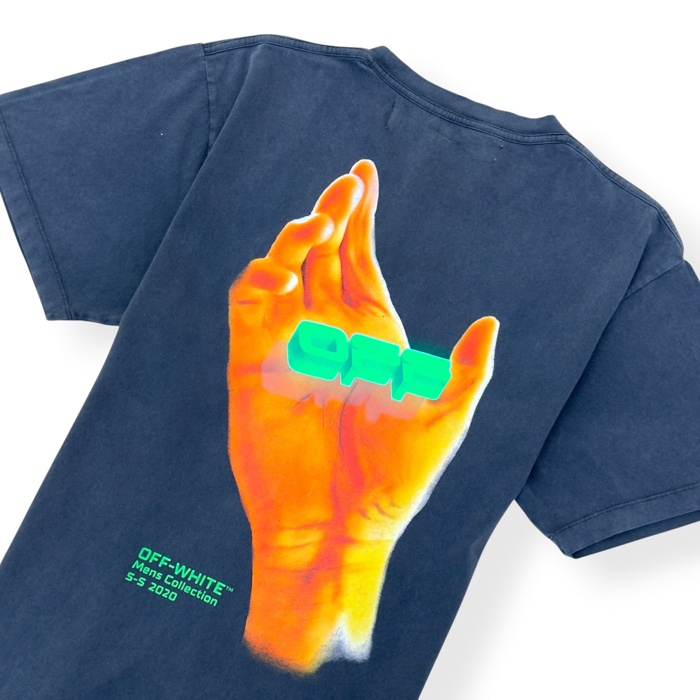 OFF-WHITE HAND LOGO COTTON T-SHIRT GREY M