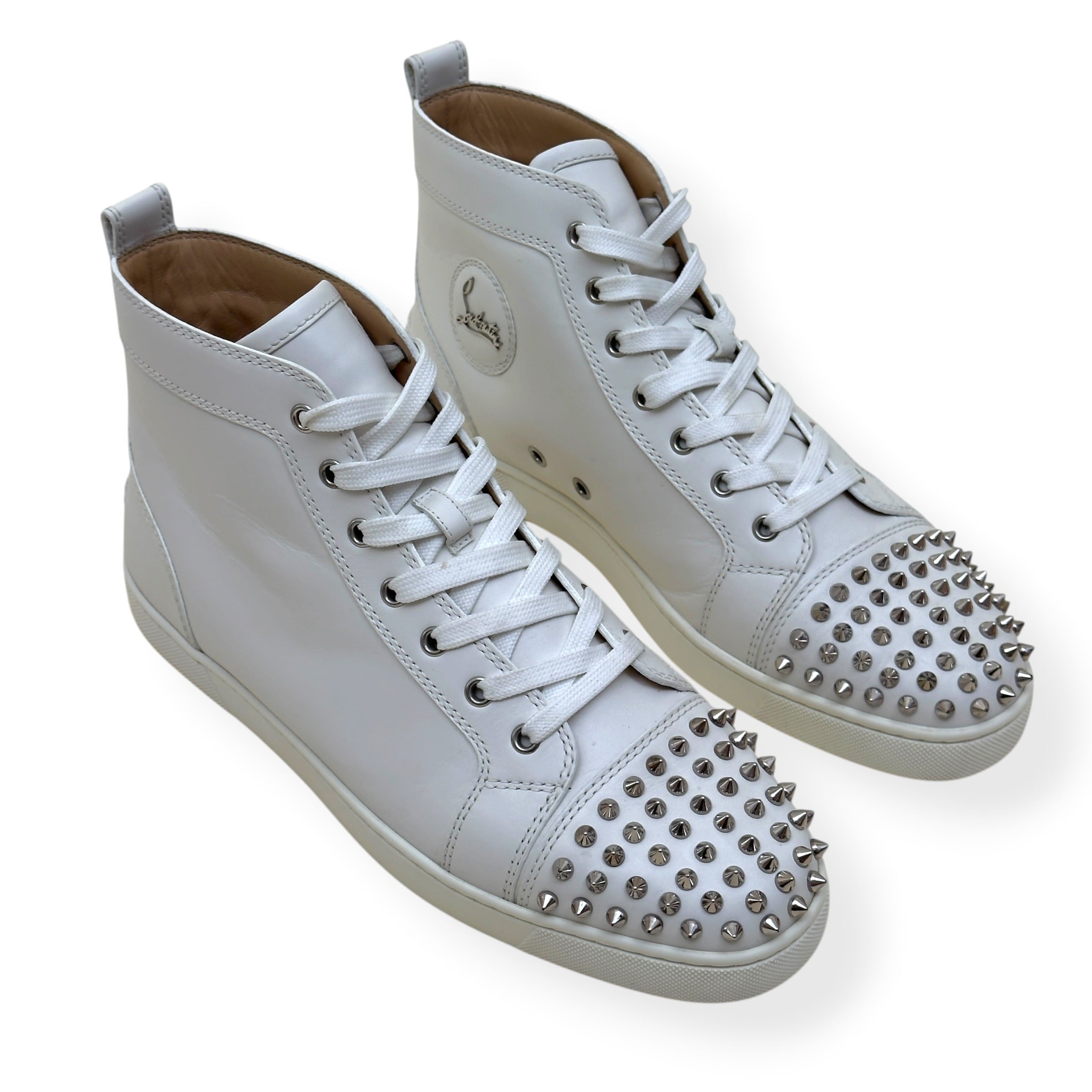 CHRISTIAN LOUBOUTIN LOUIS SPIKES HIGH-TOP LEATHER SNEAKER WHITE 43 / UK9