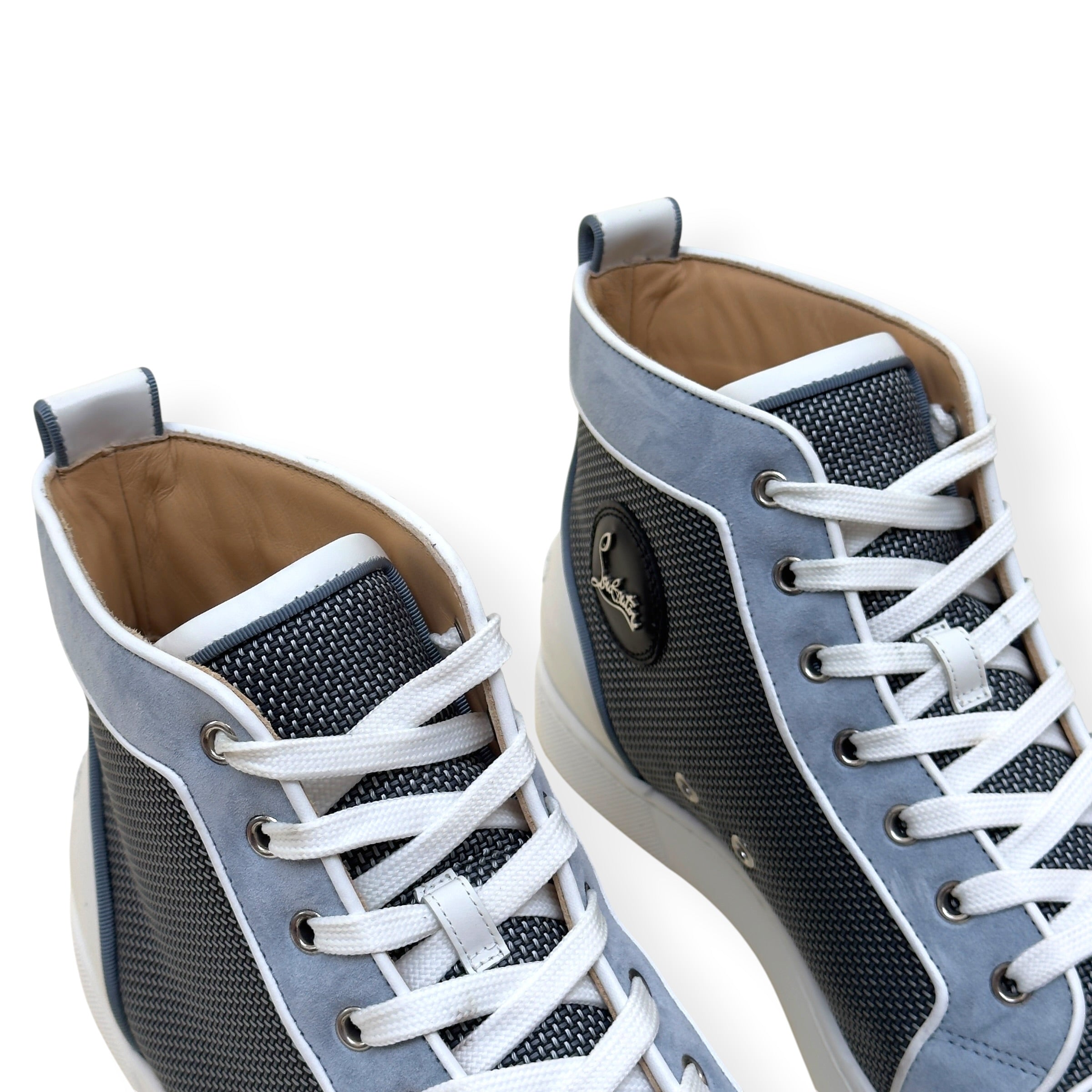 CHRISTIAN LOUBOUTIN LOUIS SPIKES HIGH-TOP SUEDE / MESH SNEAKER GREY / WHITE 44 / UK10