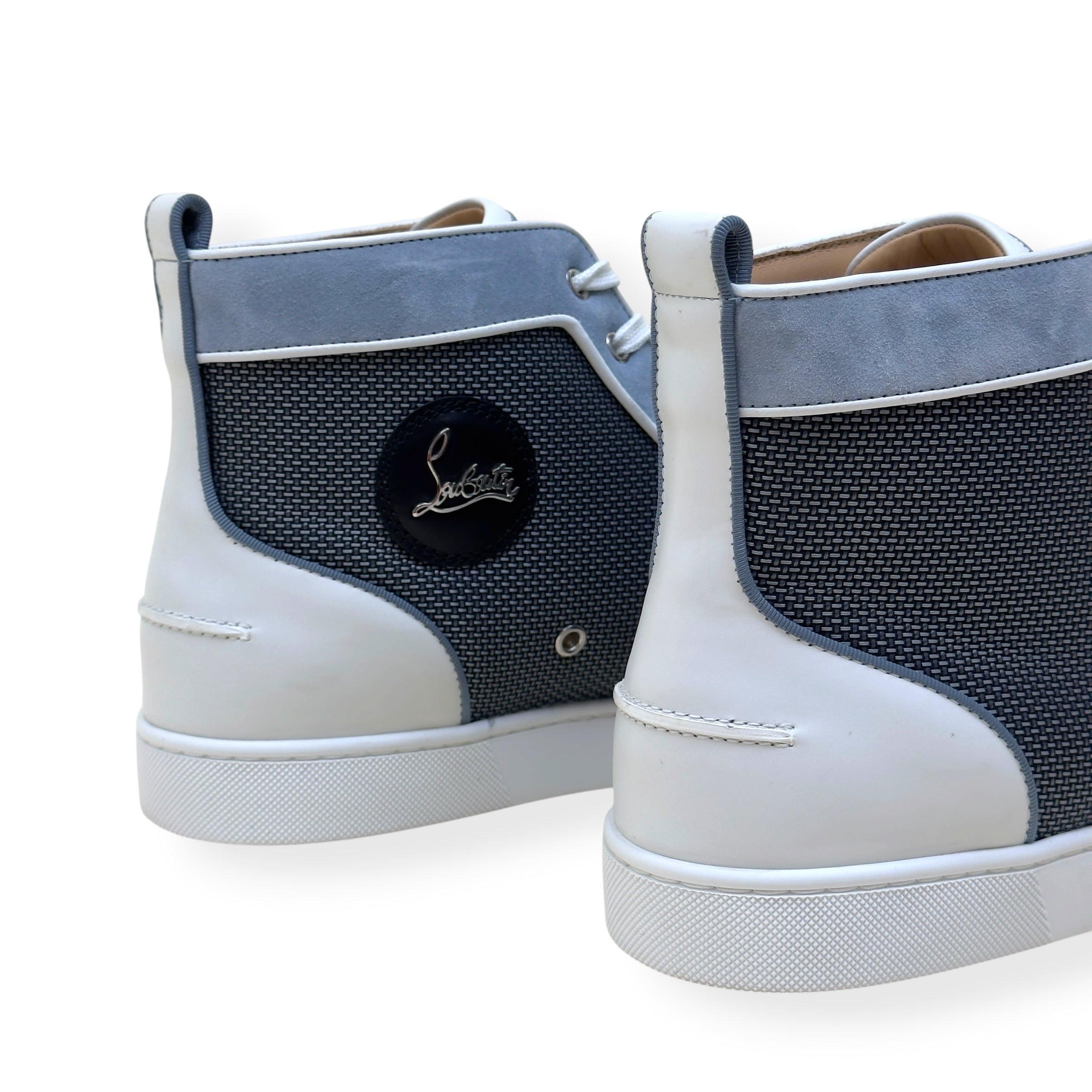 CHRISTIAN LOUBOUTIN LOUIS SPIKES HIGH-TOP SUEDE / MESH SNEAKER GREY / WHITE 44 / UK10