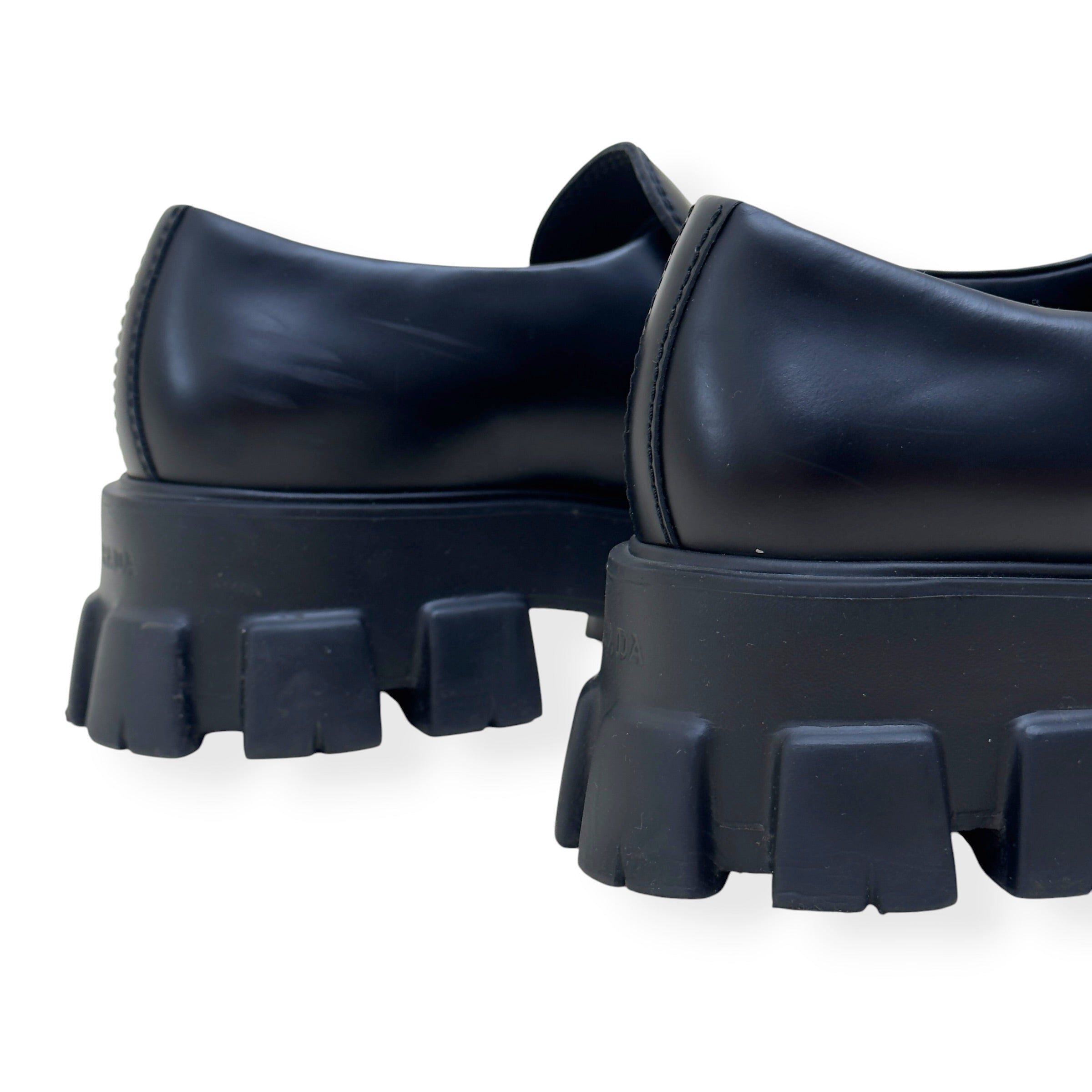 PRADA MONOLITH BRUSHED LEATHER LOAFER BLACK UK9