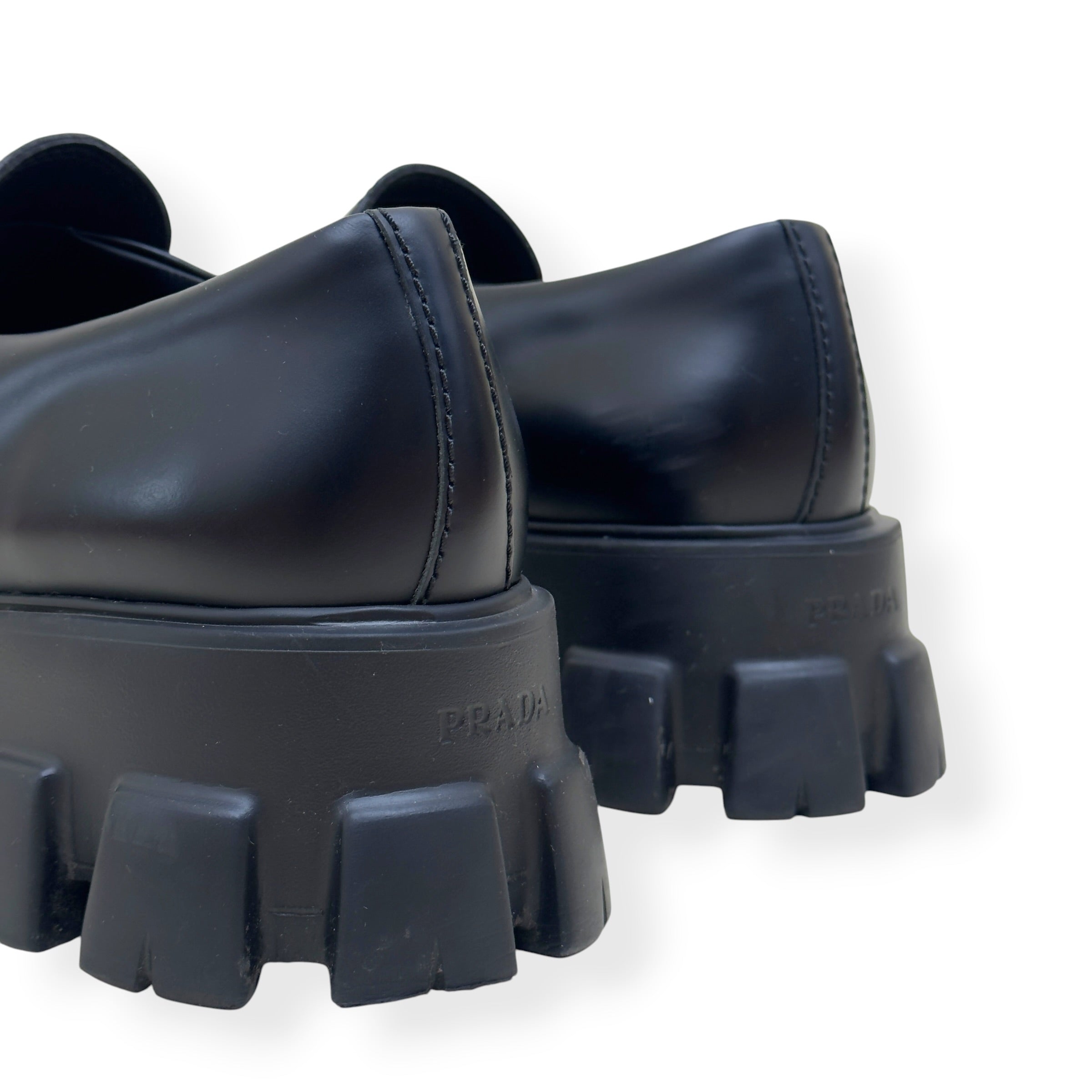 PRADA MONOLITH BRUSHED LEATHER LOAFER BLACK UK9