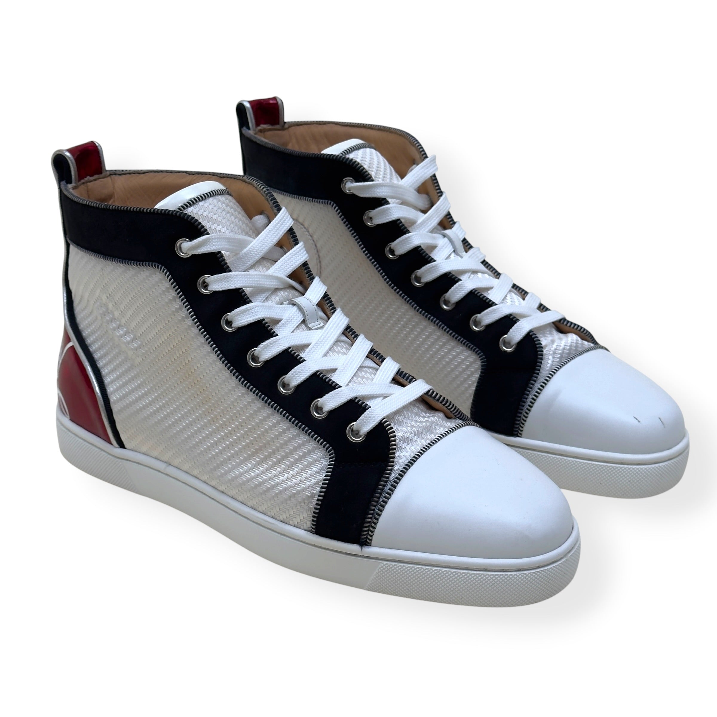 CHRISTIAN LOUBOUTIN LOUIS ORLATO HIGH-TOP SNEAKER WHITE / NAVY / RED 43 / UK9