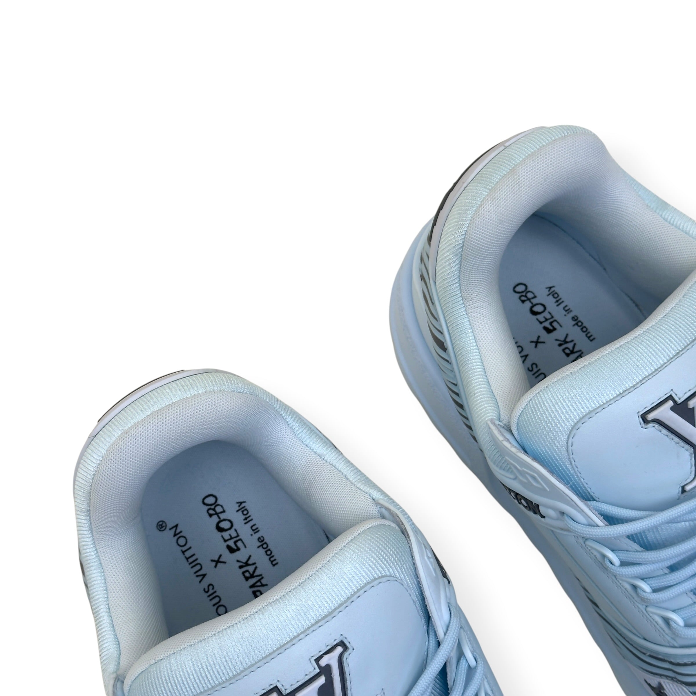 LOUIS VUITTON X PARK SEO-BO LV TRAINER MAXI SNEAKER LIGHT BLUE UK10