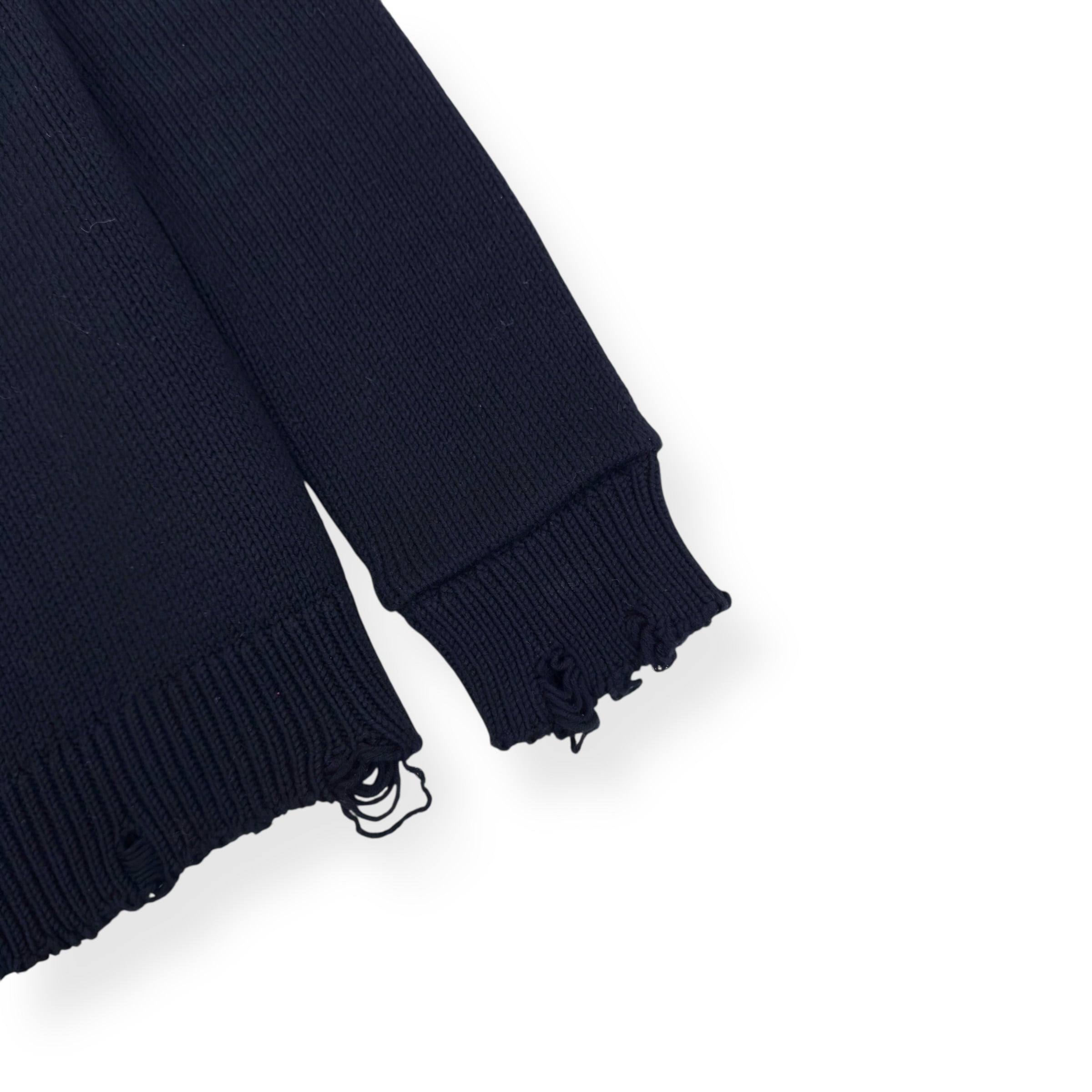 SAINT LAURENT RAW-TRIMMED WOVEN SWEATER BLACK M
