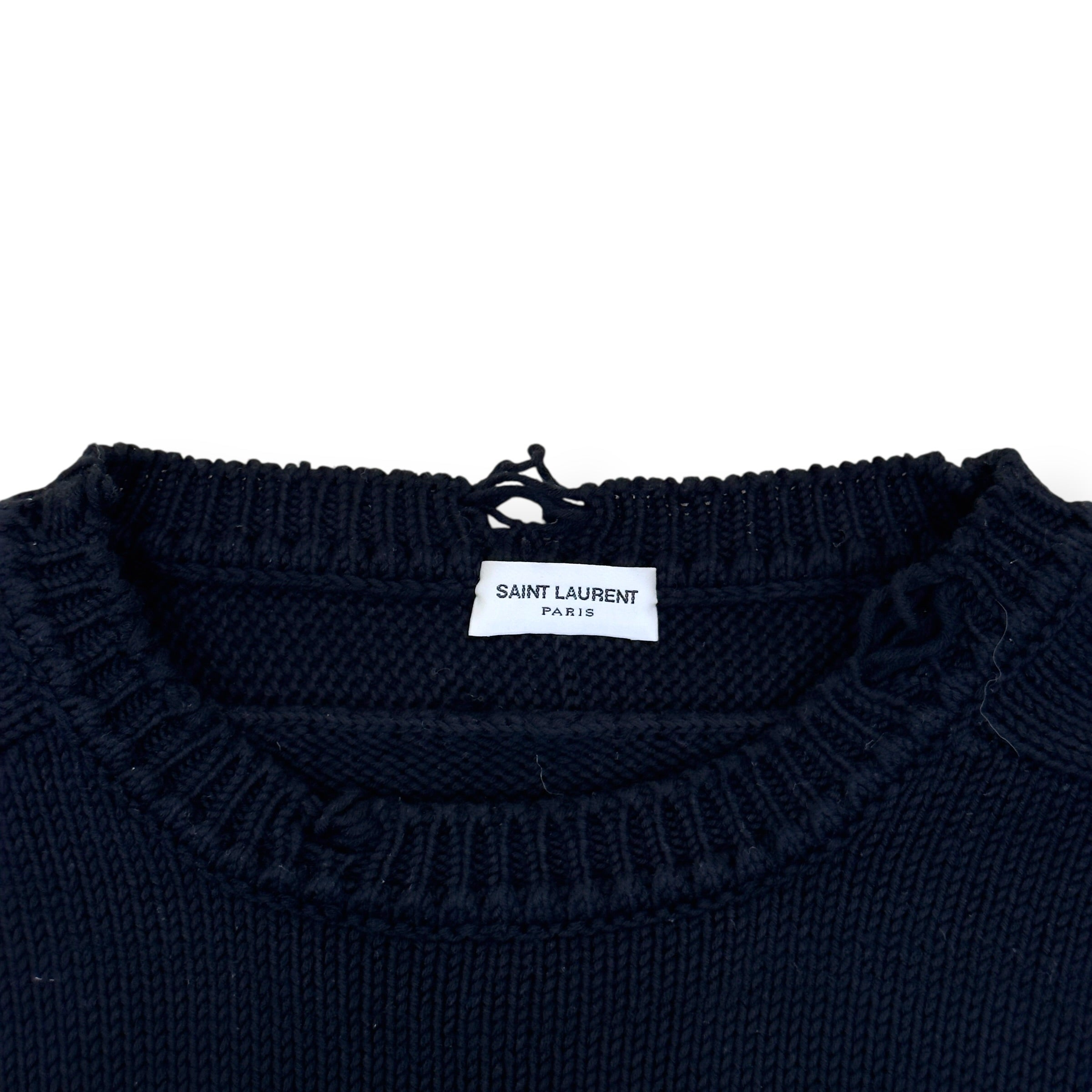 SAINT LAURENT RAW-TRIMMED WOVEN SWEATER BLACK M