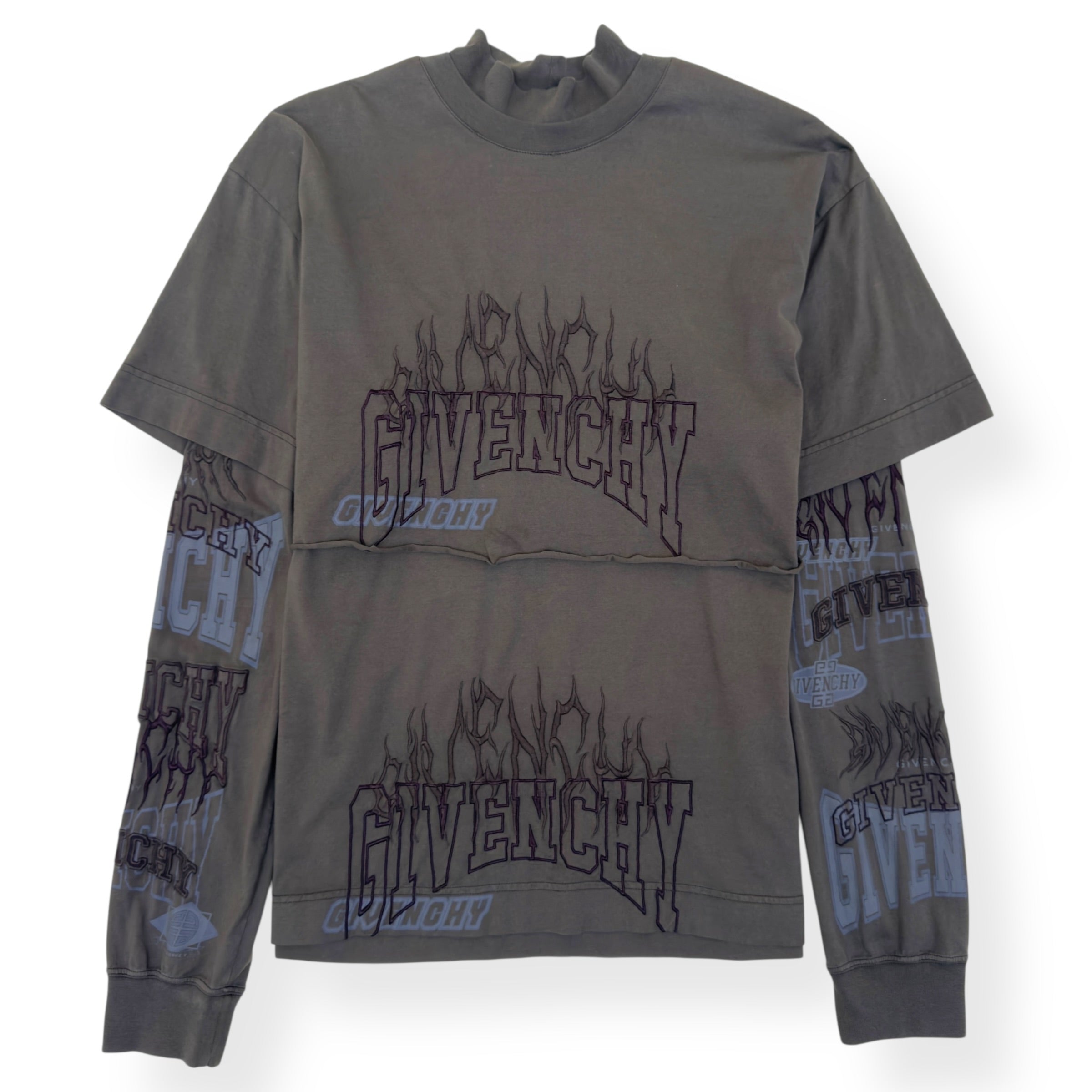 GIVENCHY LAYERED GRAPHIC LONG-SLEEVE BALACLAVA T-SHIRT KHAKI L