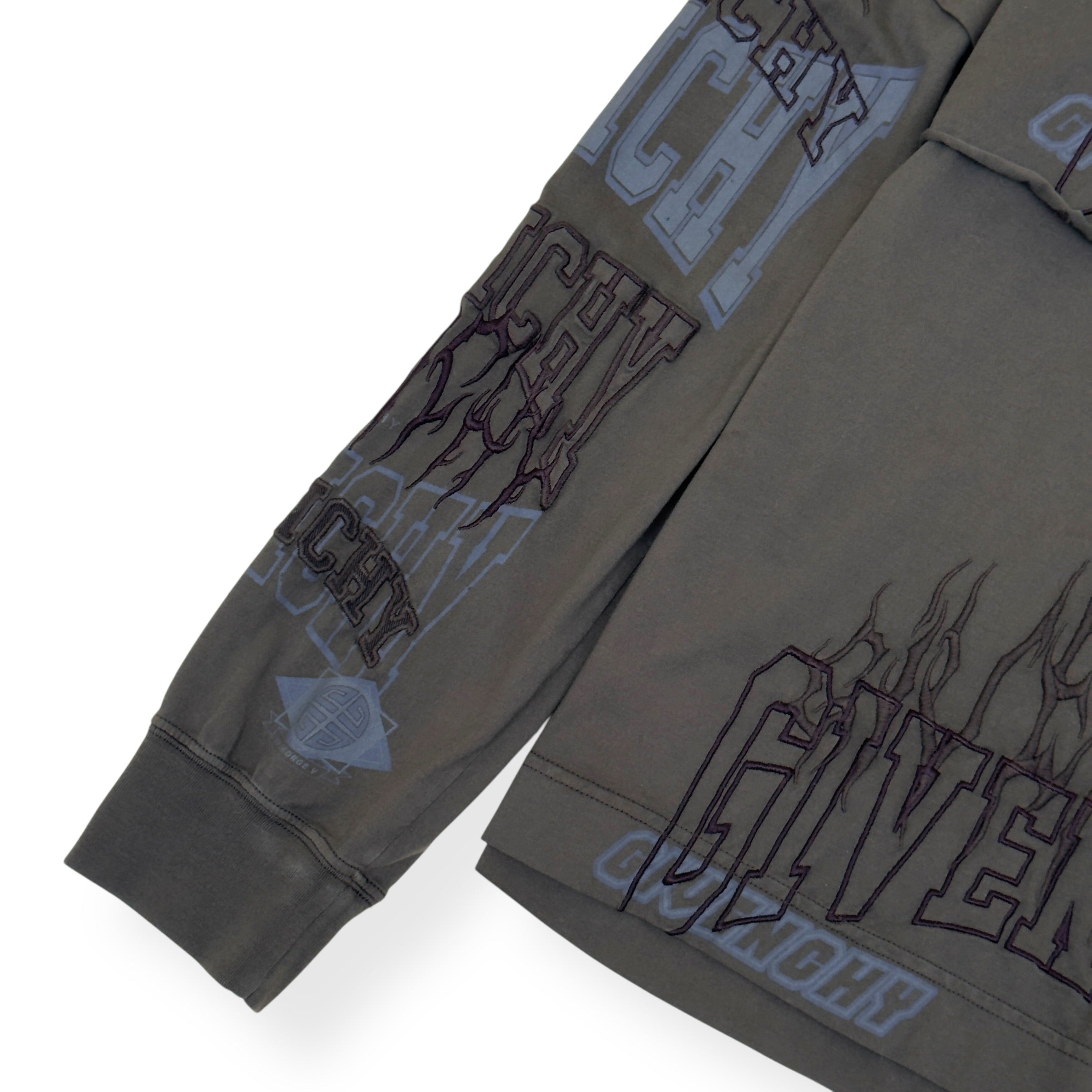 GIVENCHY LAYERED GRAPHIC LONG-SLEEVE BALACLAVA T-SHIRT KHAKI L
