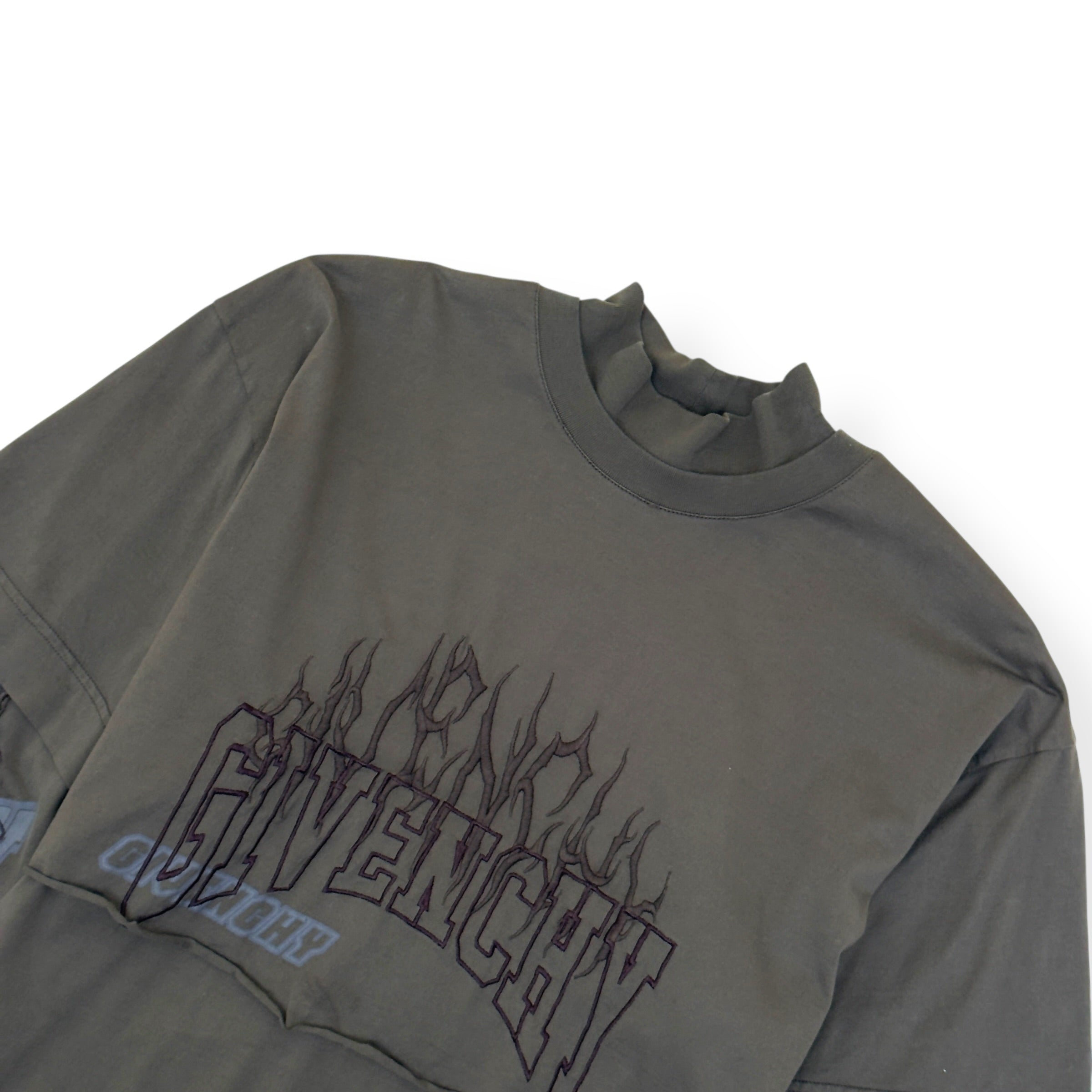GIVENCHY LAYERED GRAPHIC LONG-SLEEVE BALACLAVA T-SHIRT KHAKI L