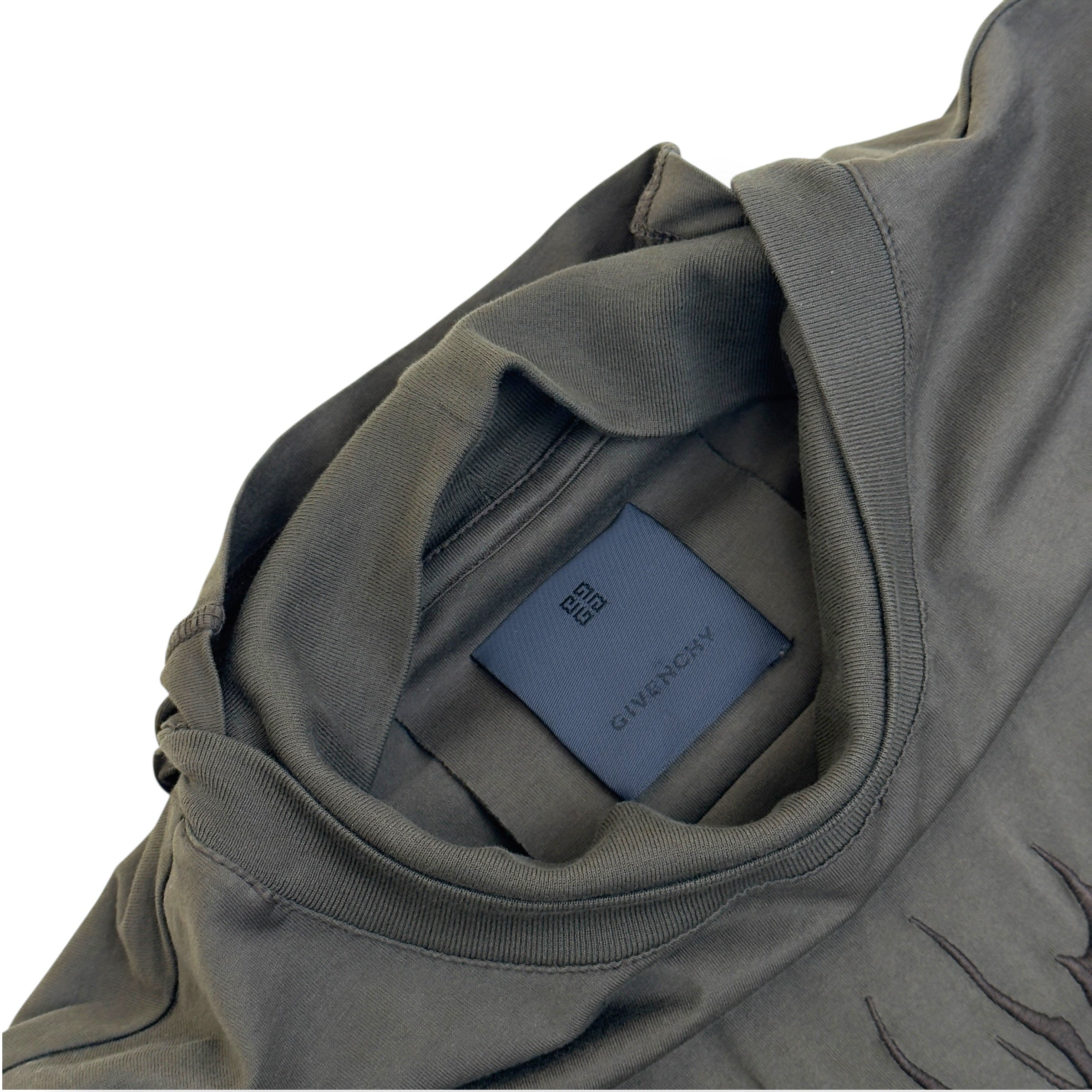 GIVENCHY LAYERED GRAPHIC LONG-SLEEVE BALACLAVA T-SHIRT KHAKI L