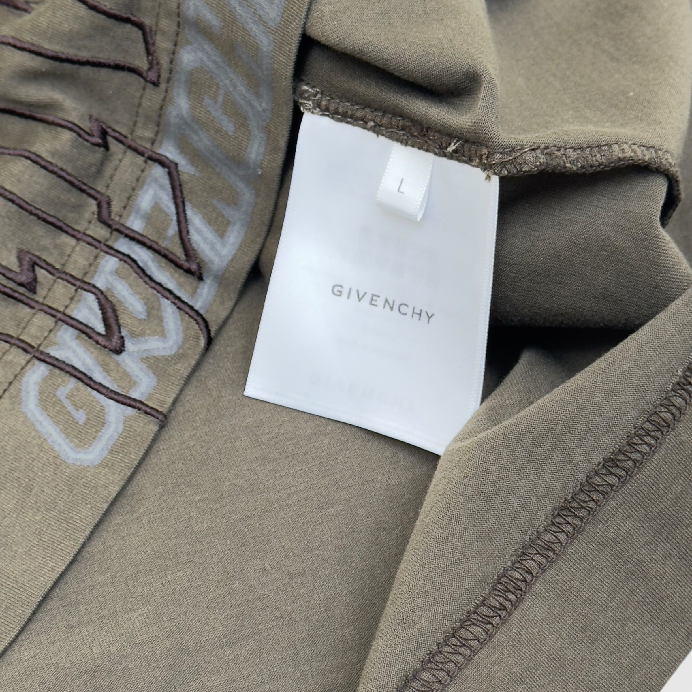 GIVENCHY LAYERED GRAPHIC LONG-SLEEVE BALACLAVA T-SHIRT KHAKI L