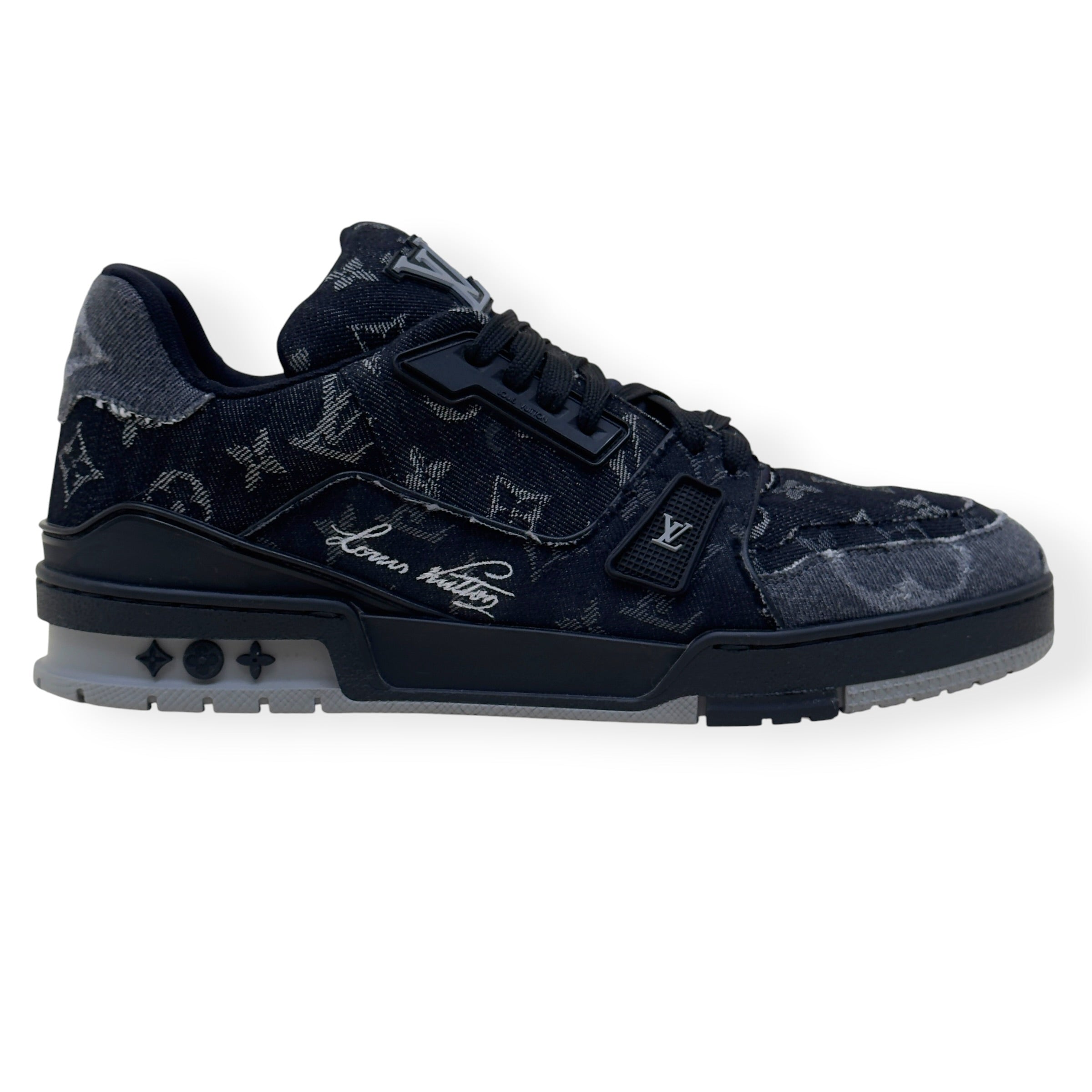 LOUIS VUITTON LV TRAINER MONOGRAM DENIM SNEAKER BLACK UK8