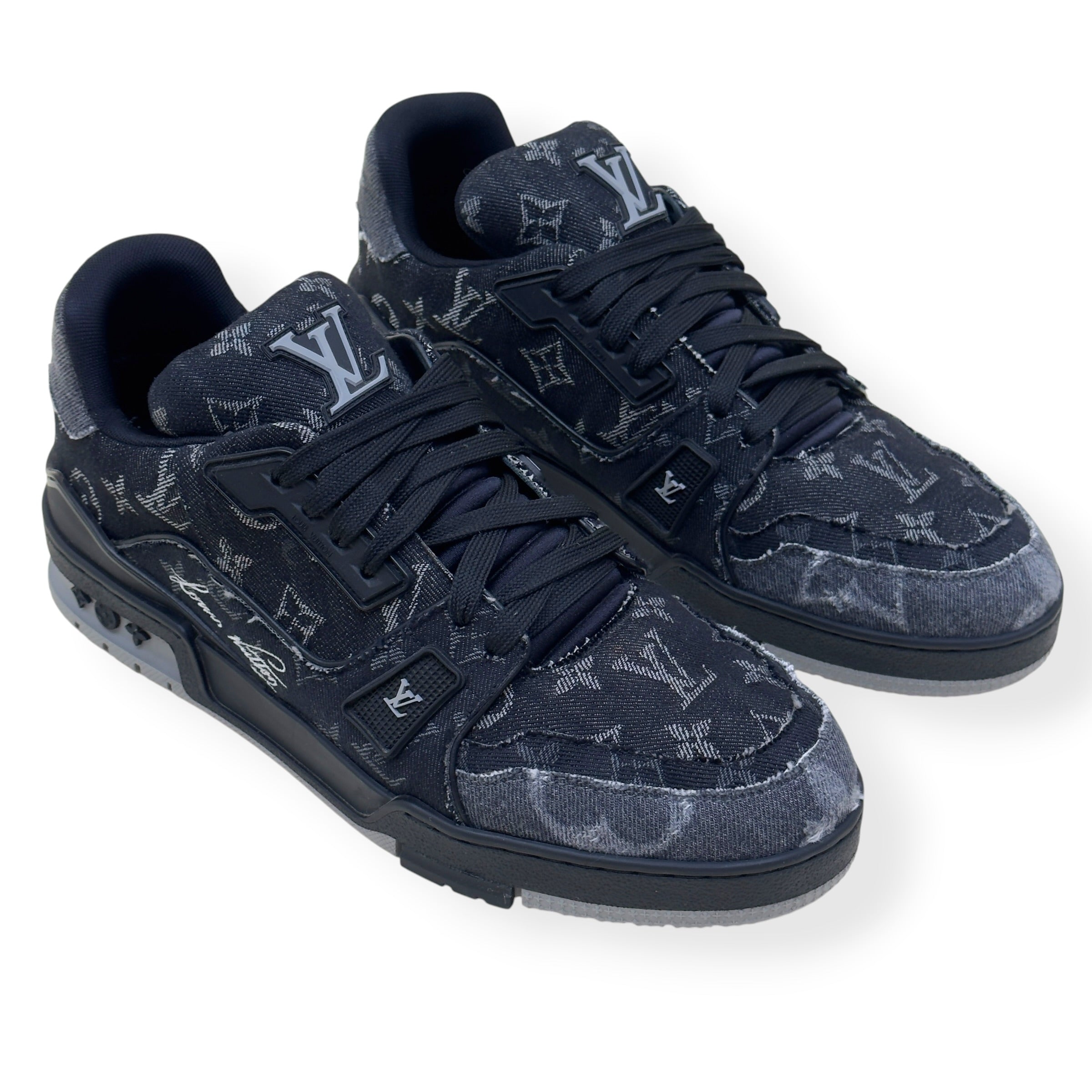 LOUIS VUITTON LV TRAINER MONOGRAM DENIM SNEAKER BLACK UK8