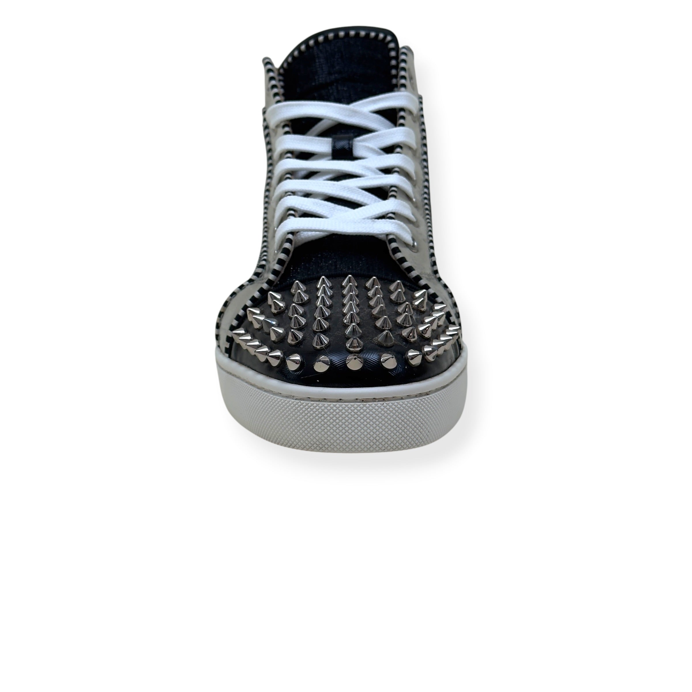 CHRISTIAN LOUBOUTIN LOUIS SPIKES HIGH TOP SNEAKER BLACK / SILVER 42 / UK8