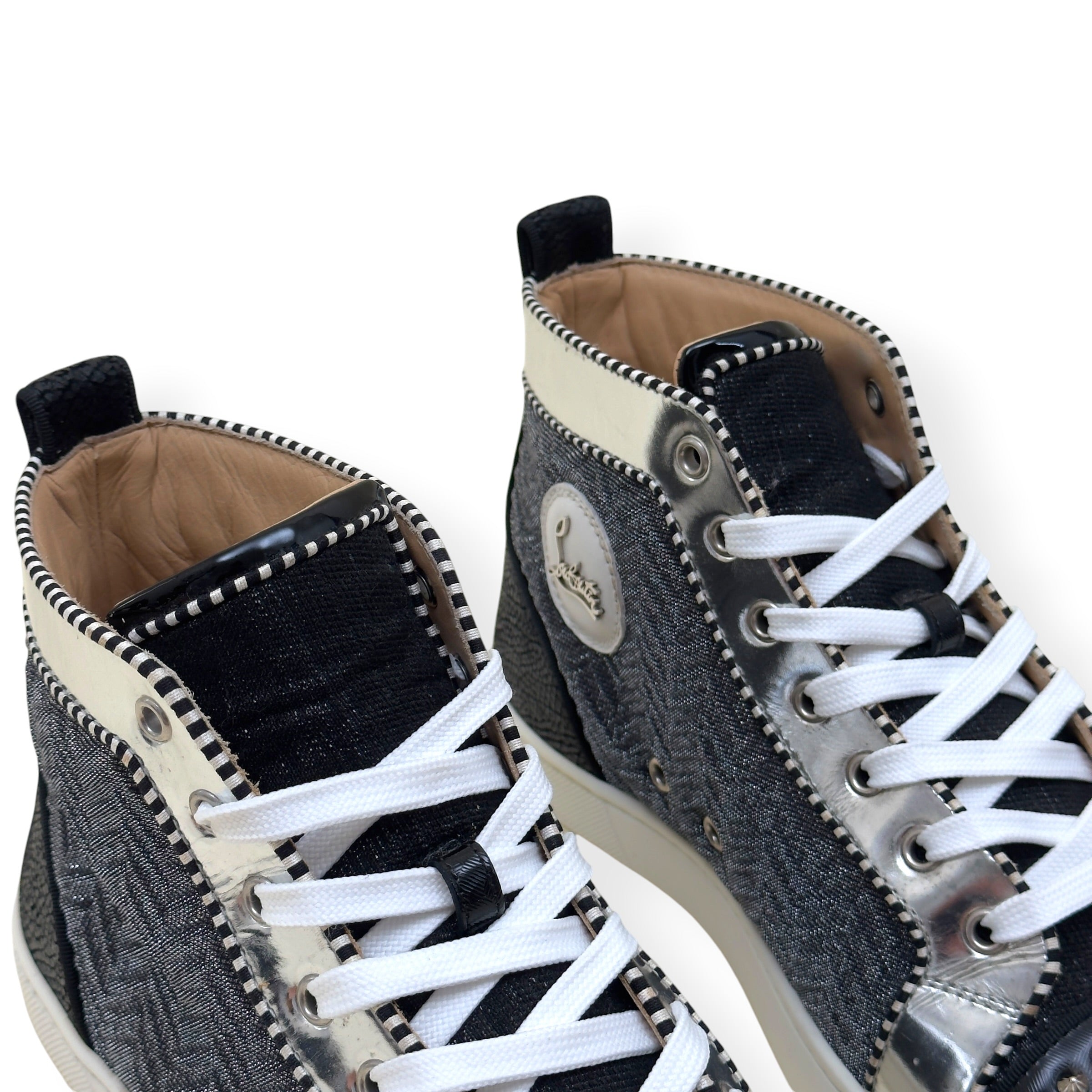 CHRISTIAN LOUBOUTIN LOUIS SPIKES HIGH TOP SNEAKER BLACK / SILVER 42 / UK8