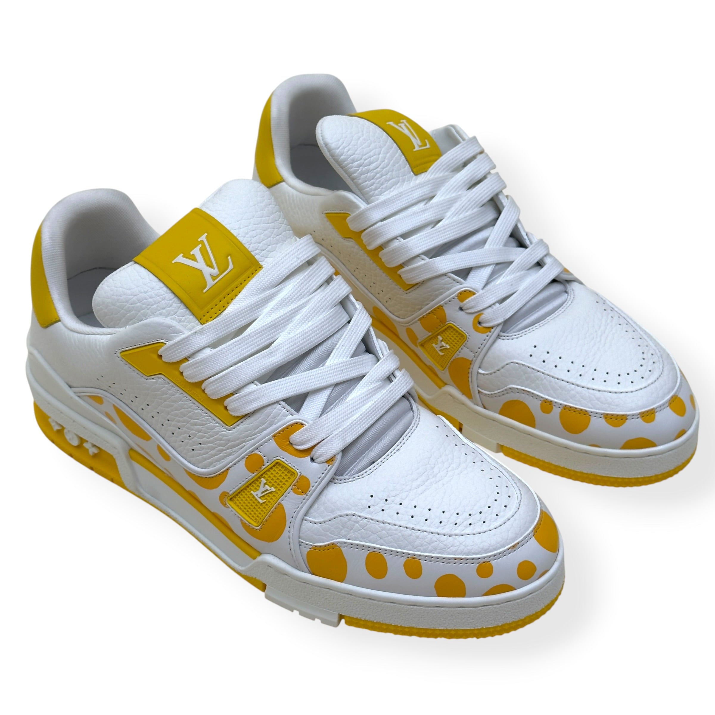 LOUIS VUITTON X YAYOI KUSAMA LV TRAINER SNEAKER WHITE / YELLOW UK8
