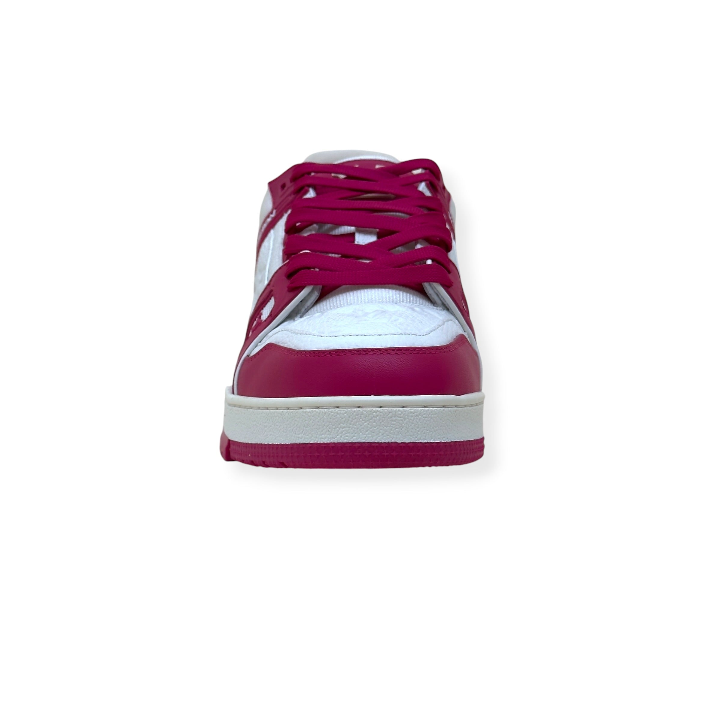 LOUIS VUITTON LV TRAINER MONOGRAM EMBOSSED SNEAKER PINK / WHITE UK9