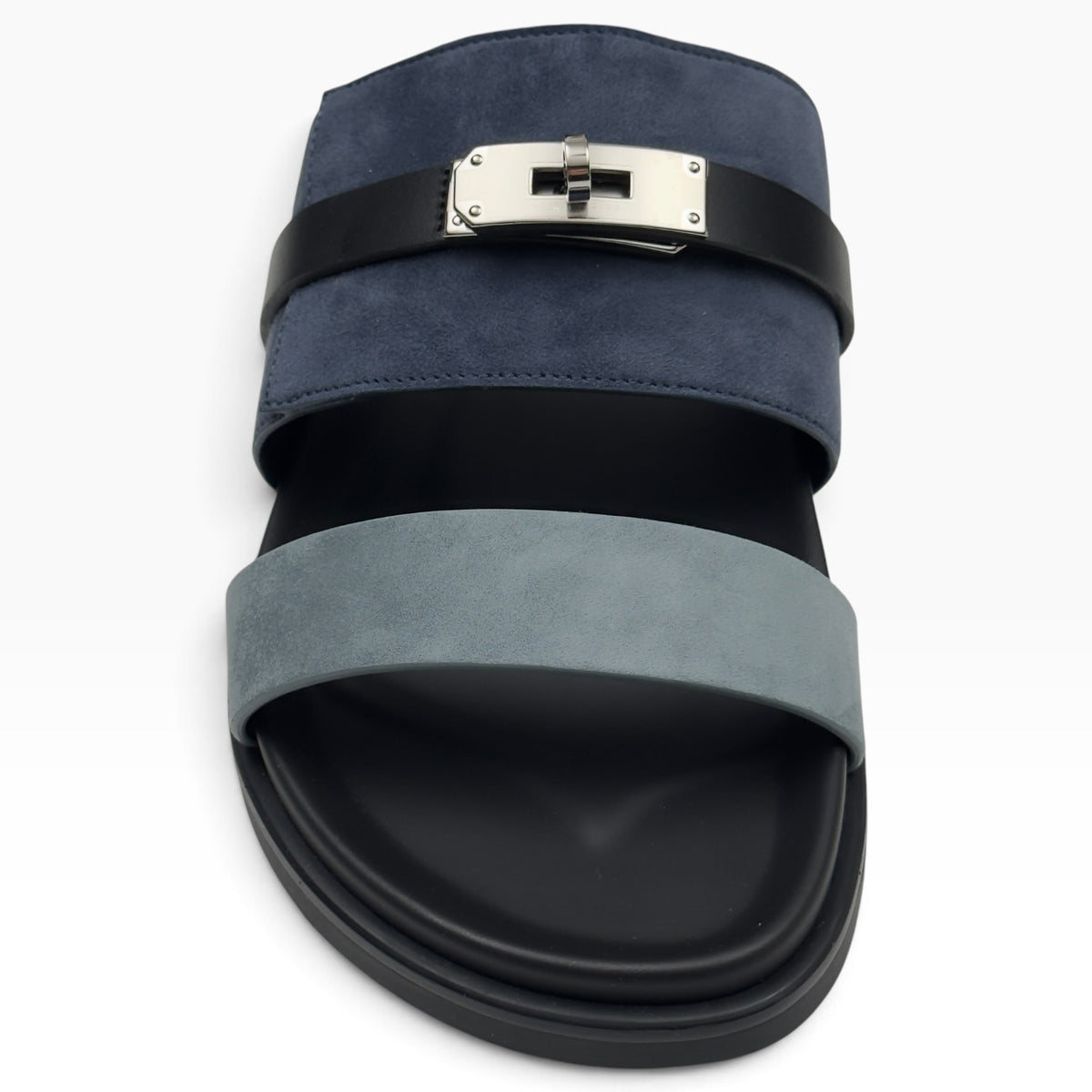HERMES JACKSON SUEDE / LEATHER SANDALS NAVY BLEU / NOIR 44.5 / UK10.5