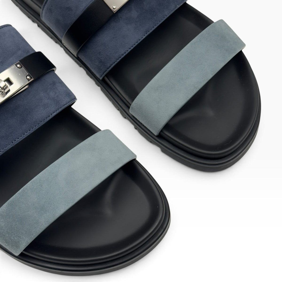 HERMES JACKSON SUEDE / LEATHER SANDALS NAVY BLEU / NOIR 44.5 / UK10.5