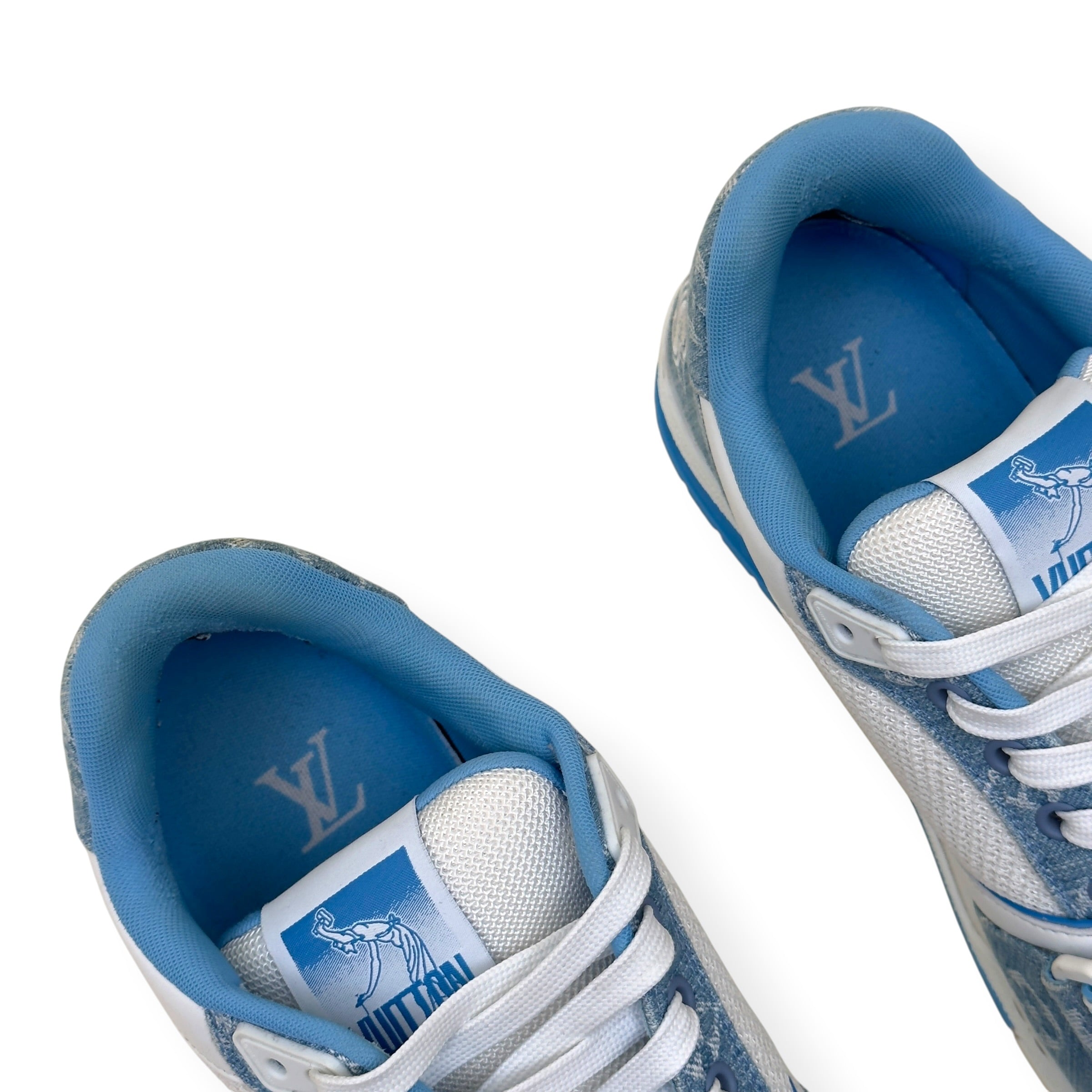 LOUIS VUITTON LV TRAINER MONOGRAM DENIM SNEAKER BLUE / WHITE UK7.5