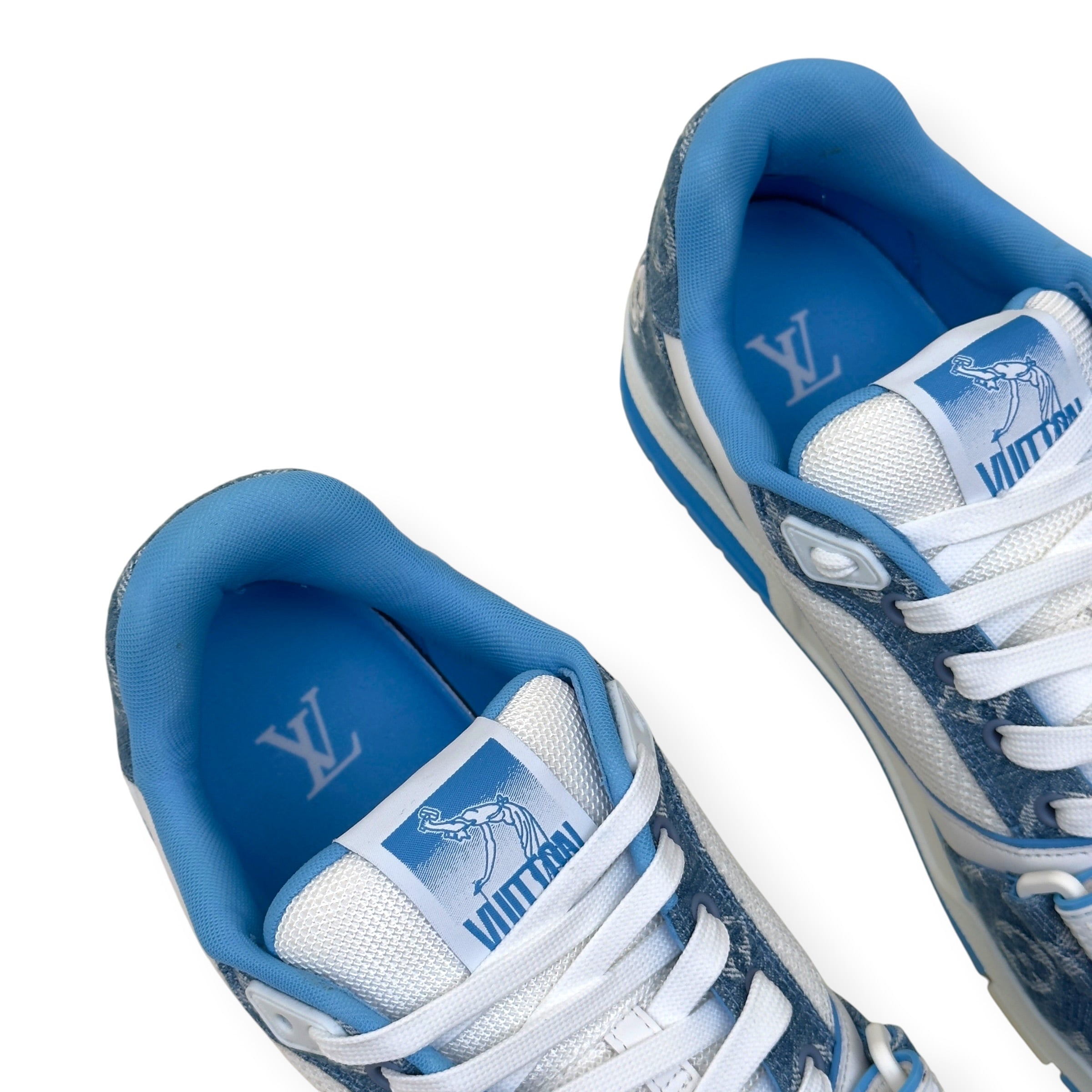 LOUIS VUITTON LV TRAINER MONOGRAM DENIM SNEAKER BLUE / WHITE UK9.5